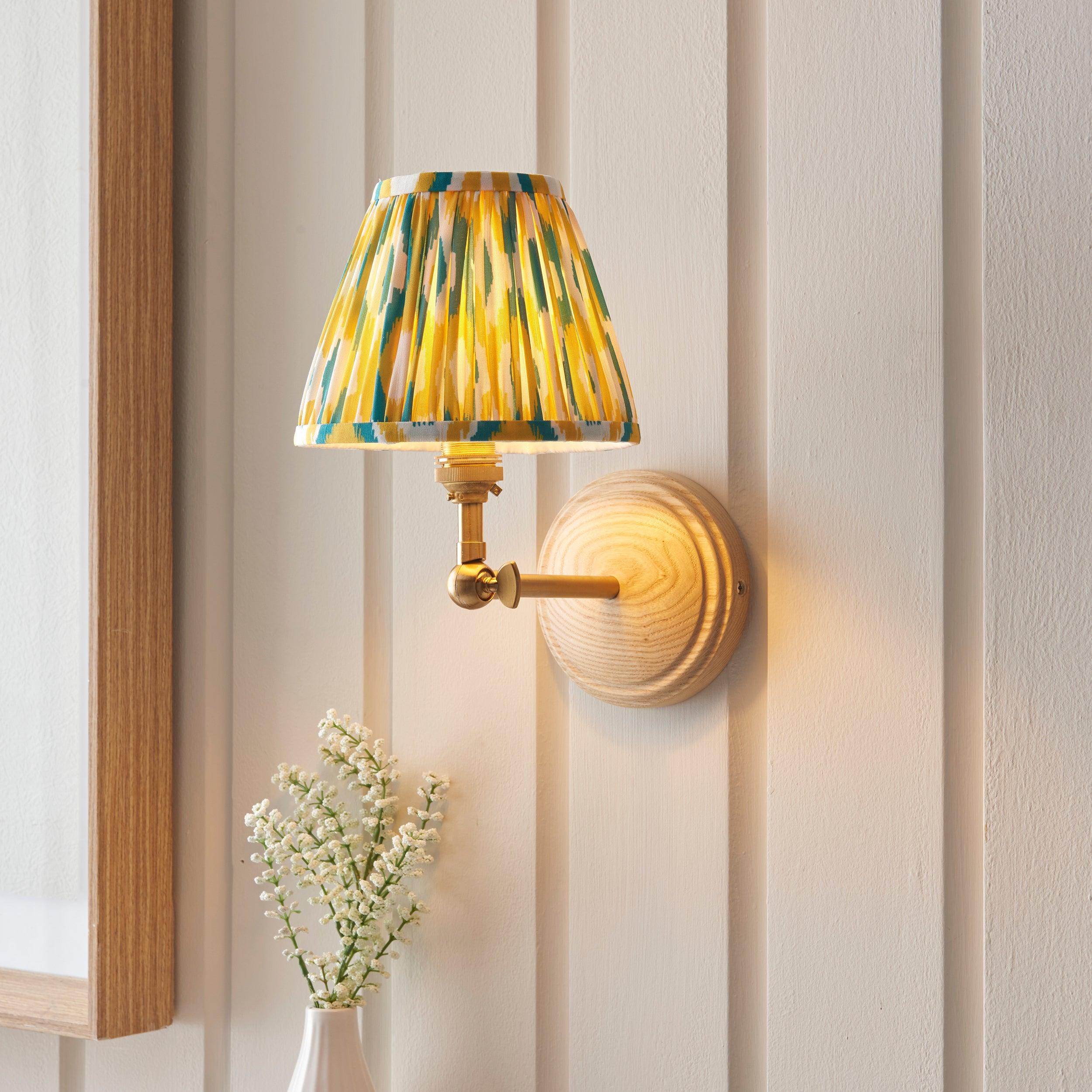 Wood Wing Wall Light & Ikat 16cm Yellow & Jade Shade