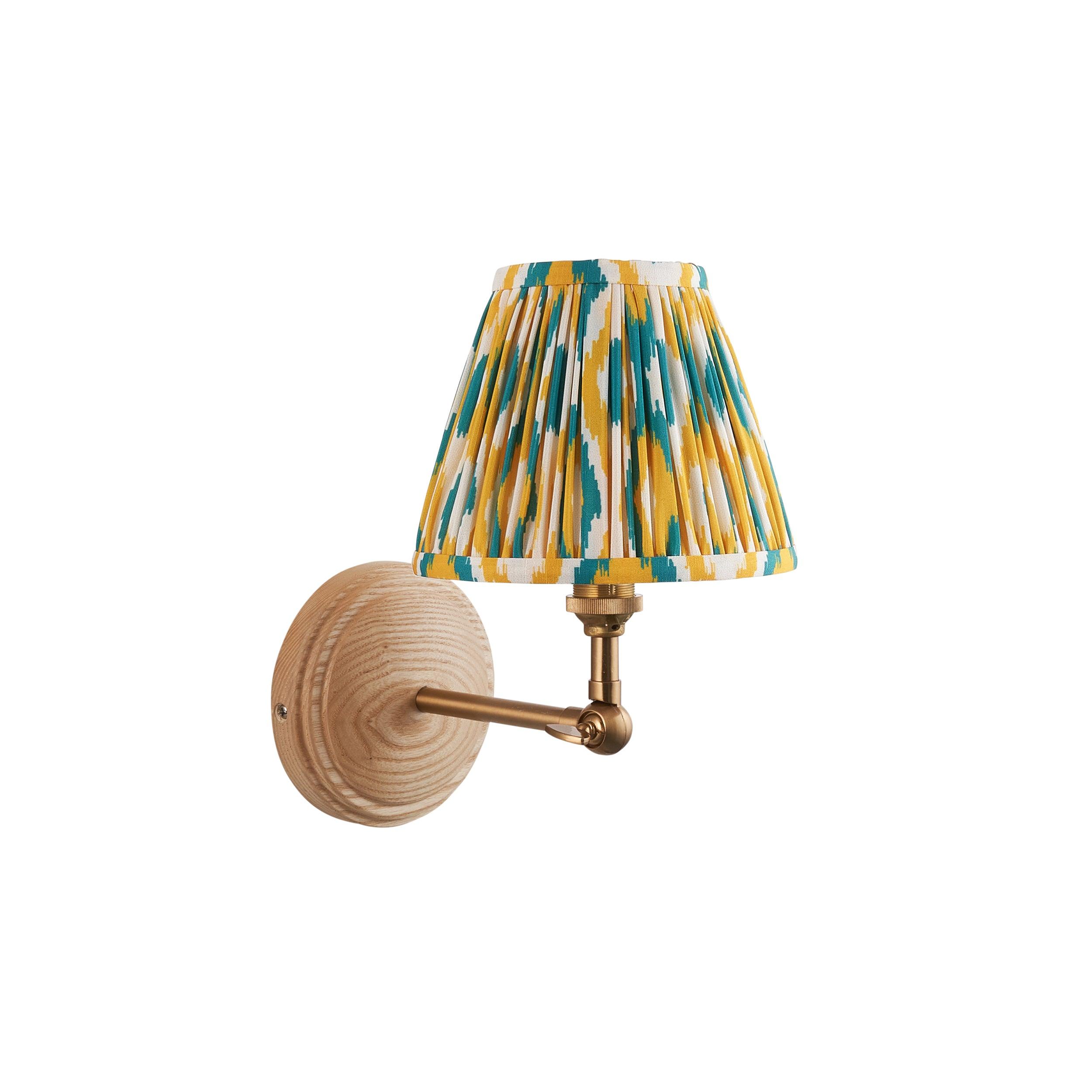 Wood Wing Wall Light & Ikat 16cm Yellow & Jade Shade