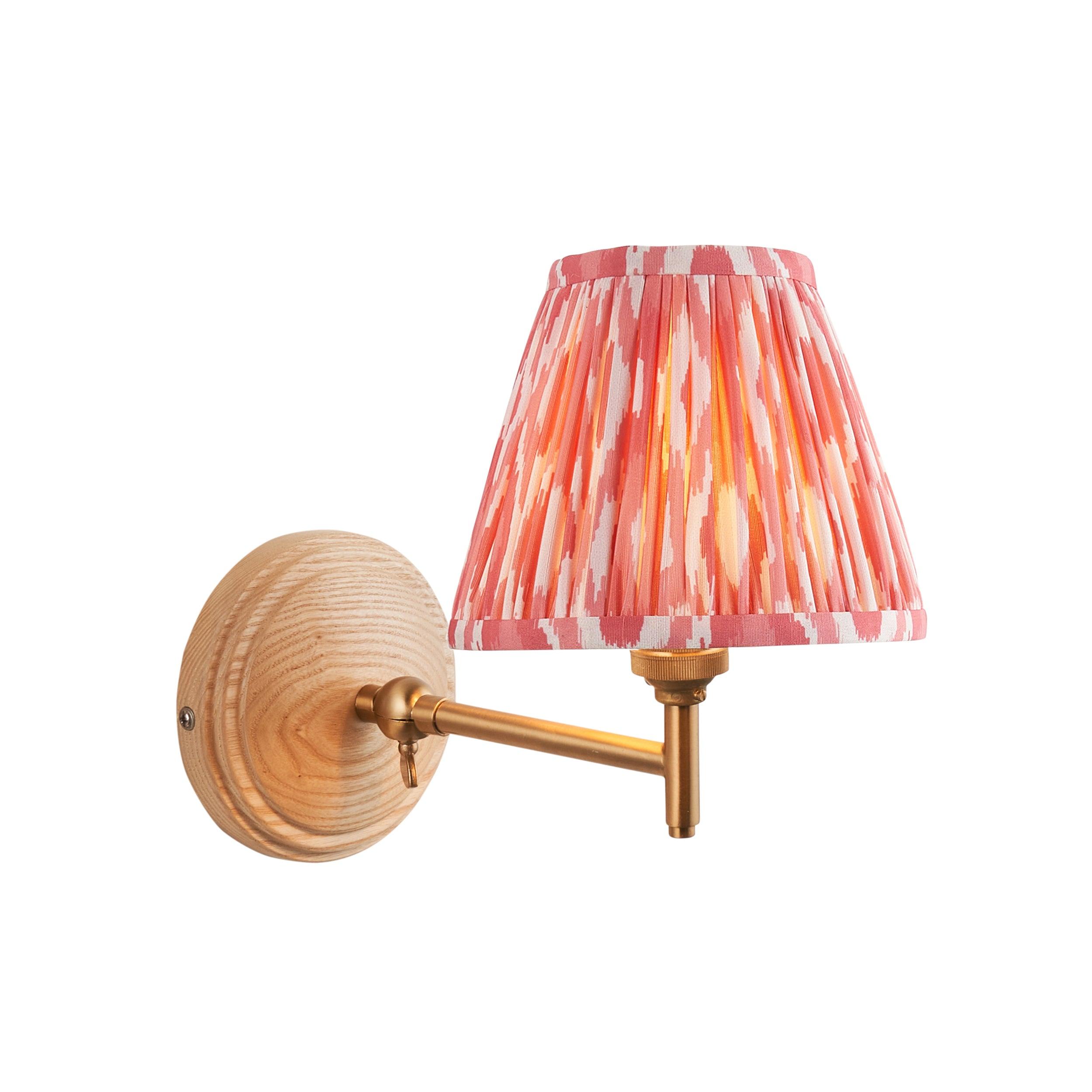 Wood Fold Wall Light & Ikat 16cm Coral Pink Shade