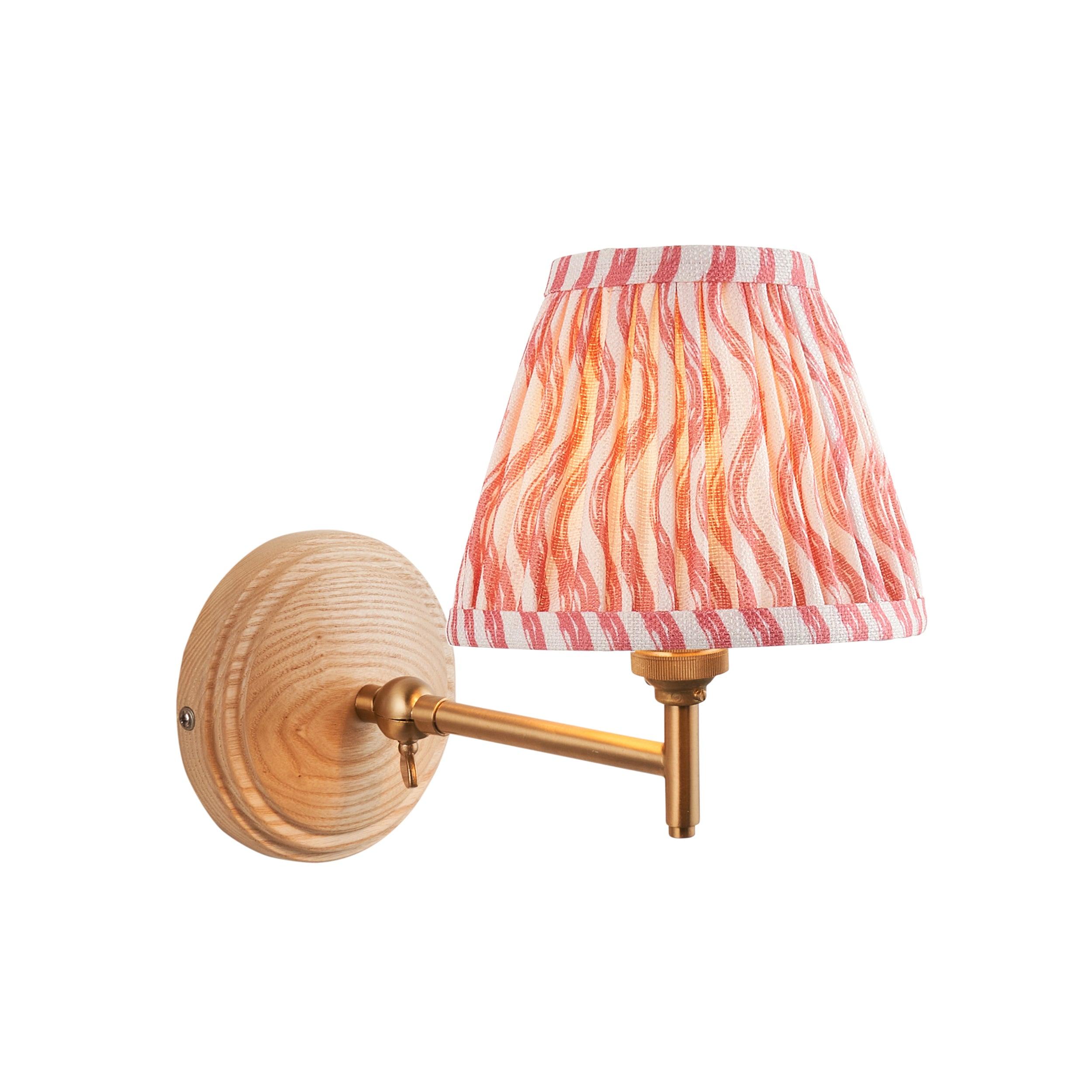 Wood Fold Wall Light & Ripple 16cm Coral Pink Shade