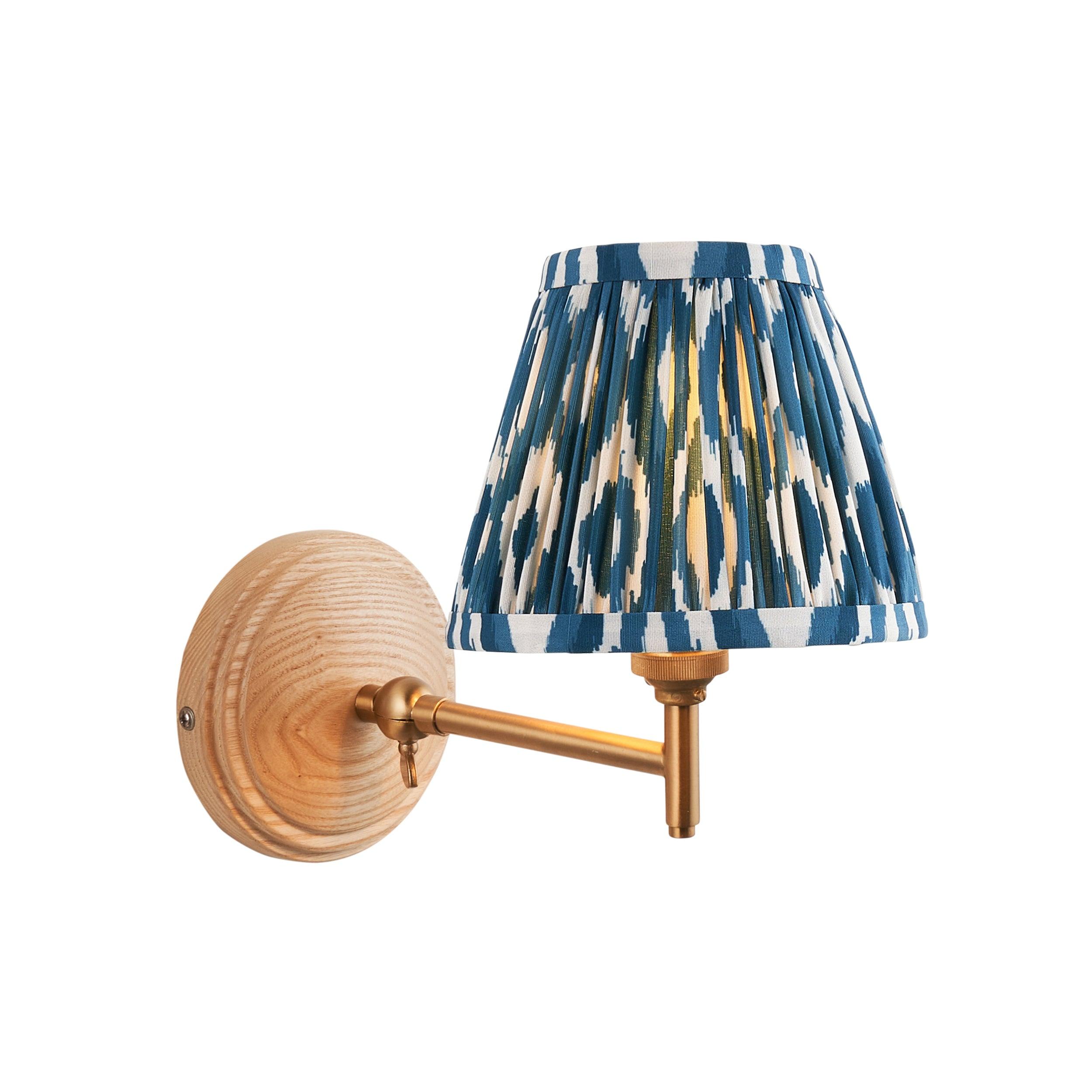 Wood Fold Wall Light & Ikat 16cm Marlin Blue Shade