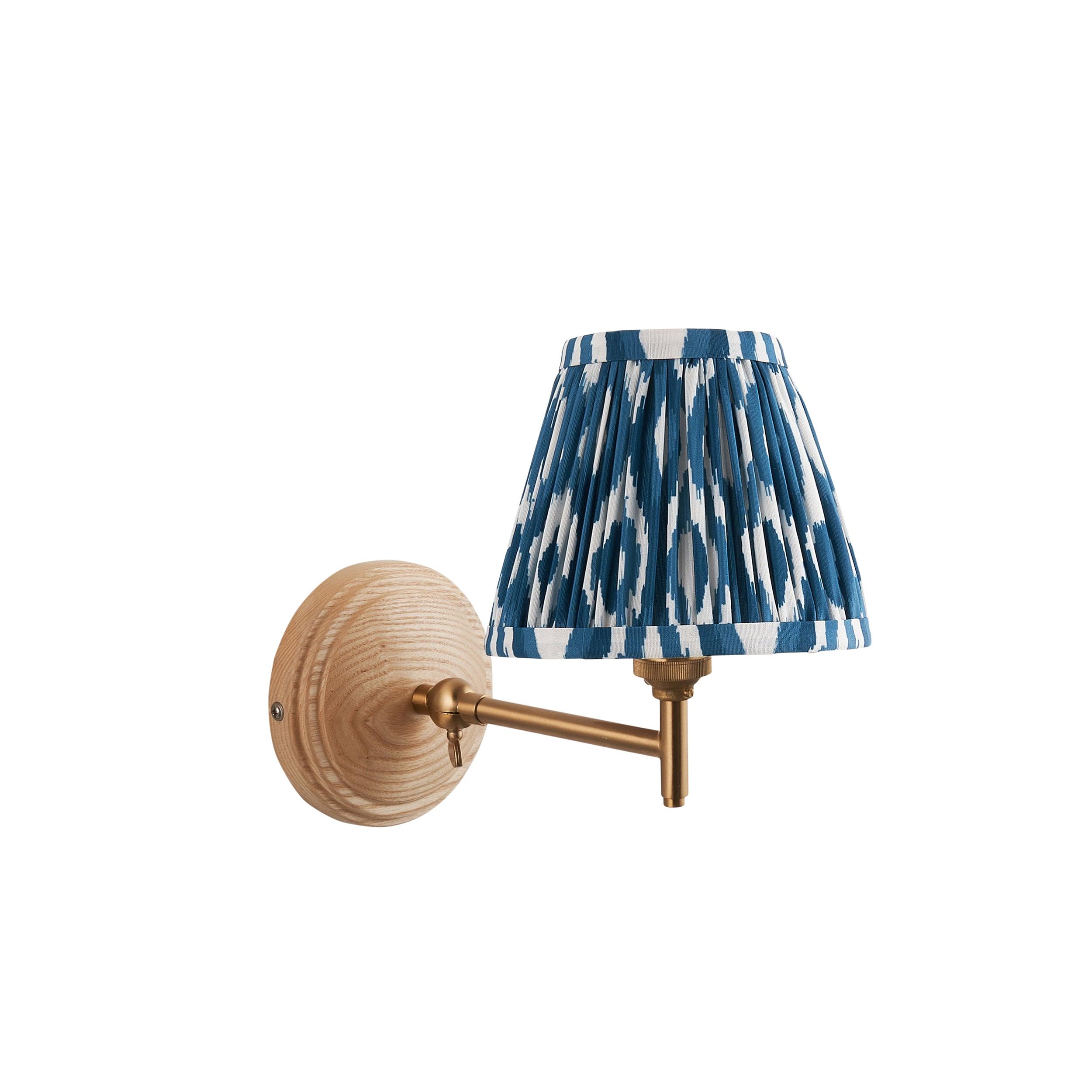 Wood Fold Wall Light & Ikat 16cm Marlin Blue Shade