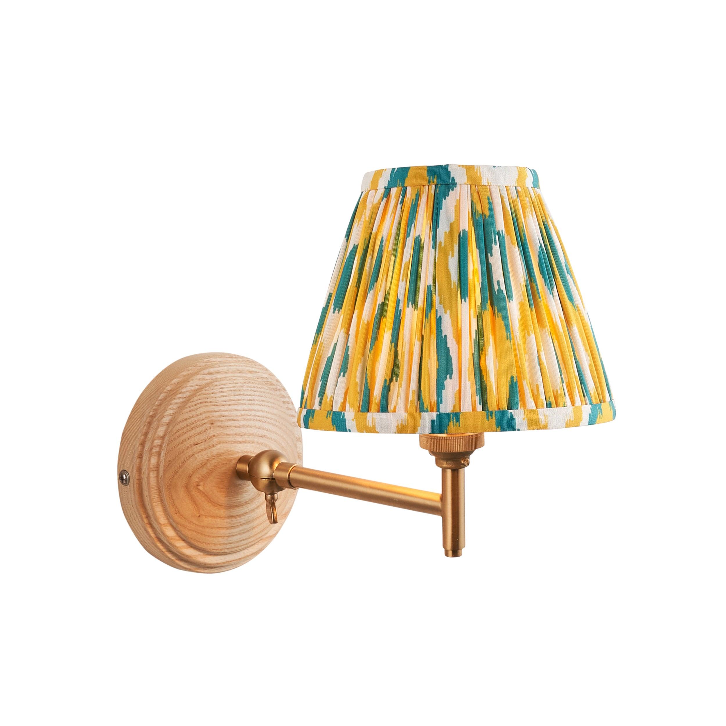 Wood Fold Wall Light & Ikat 16cm Yellow & Jade Shade