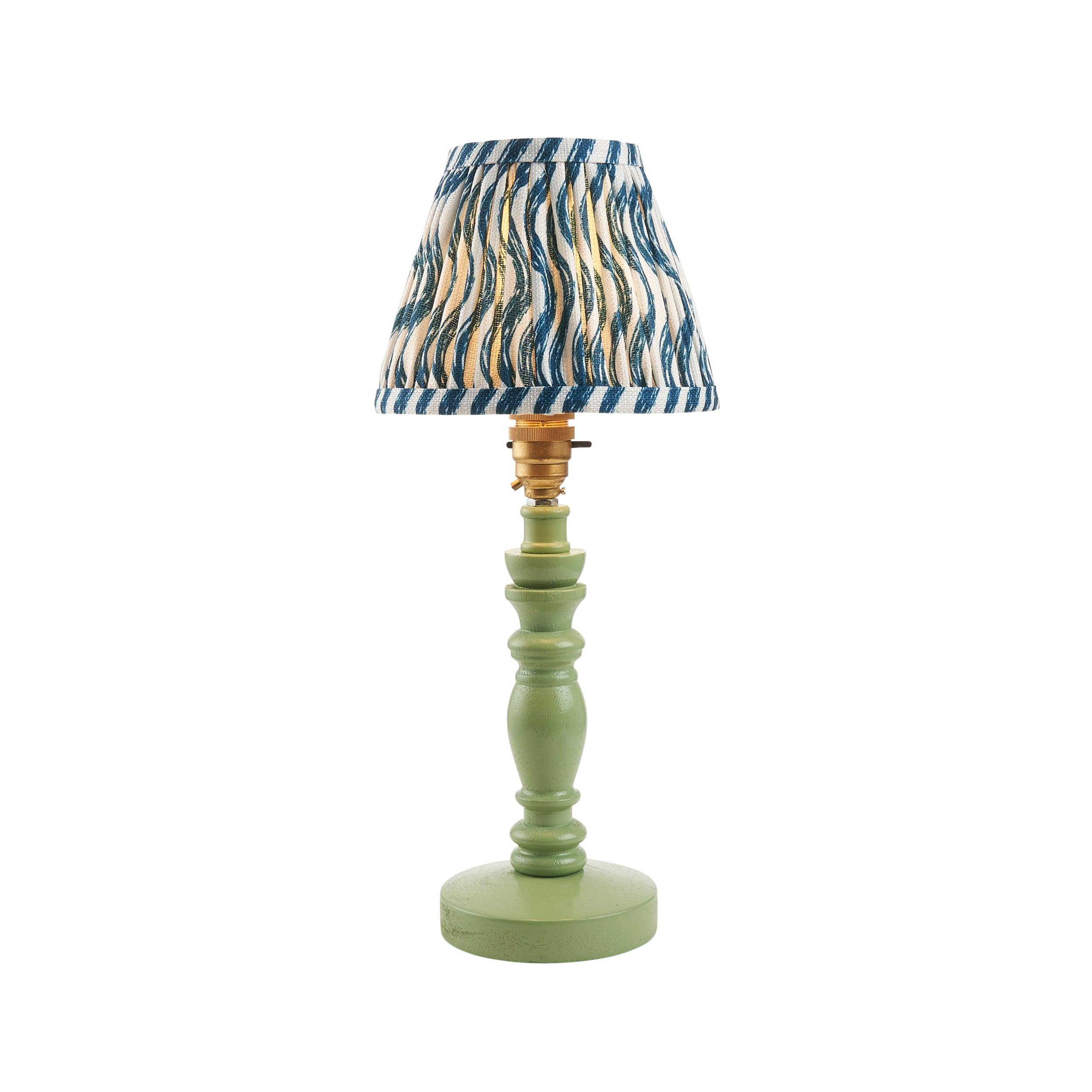 Bibury Green Table Lamp & Ripple 16cm Marlin Blue Shade