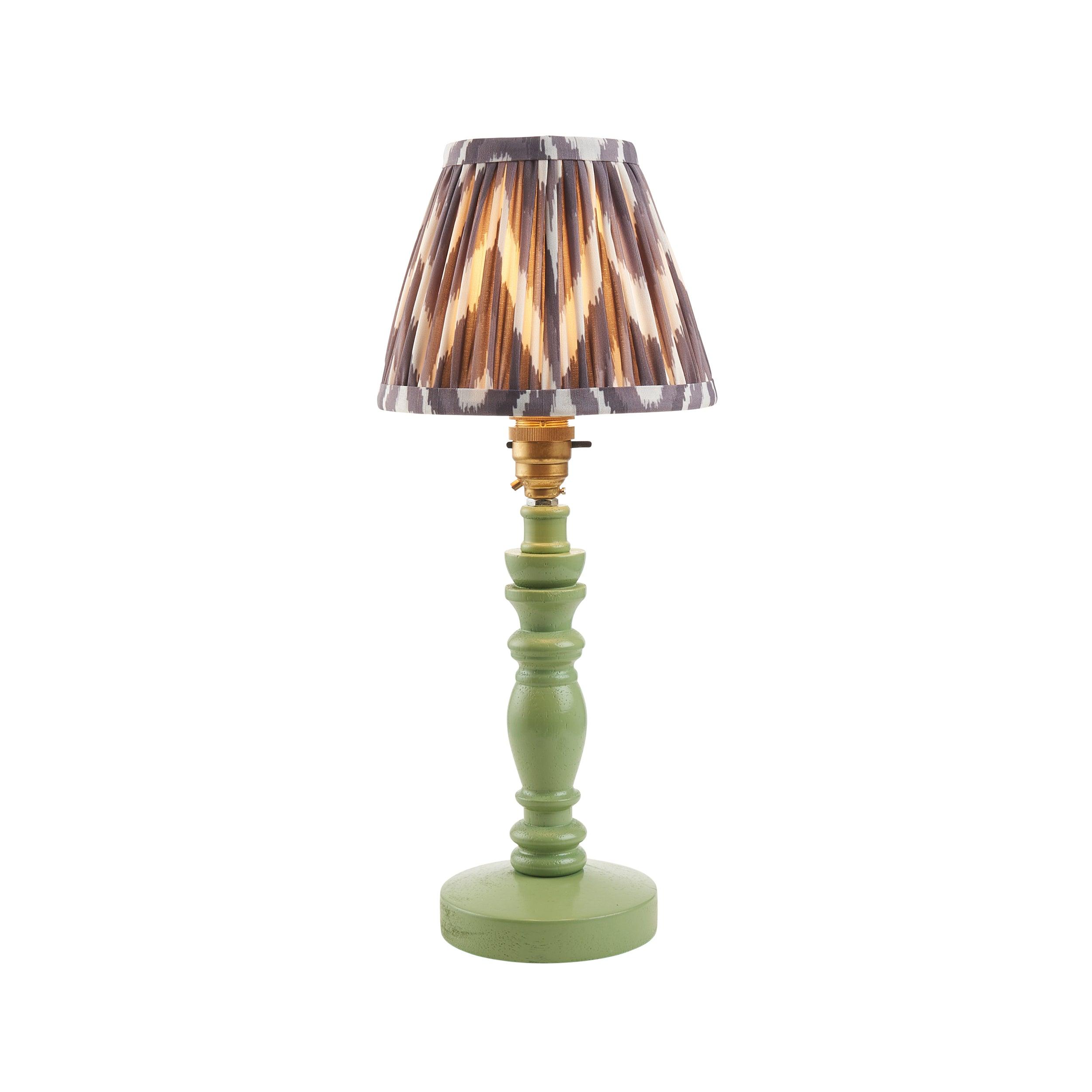 Bibury Green Table Lamp & Zigzag 16cm Pearl Grey Shade