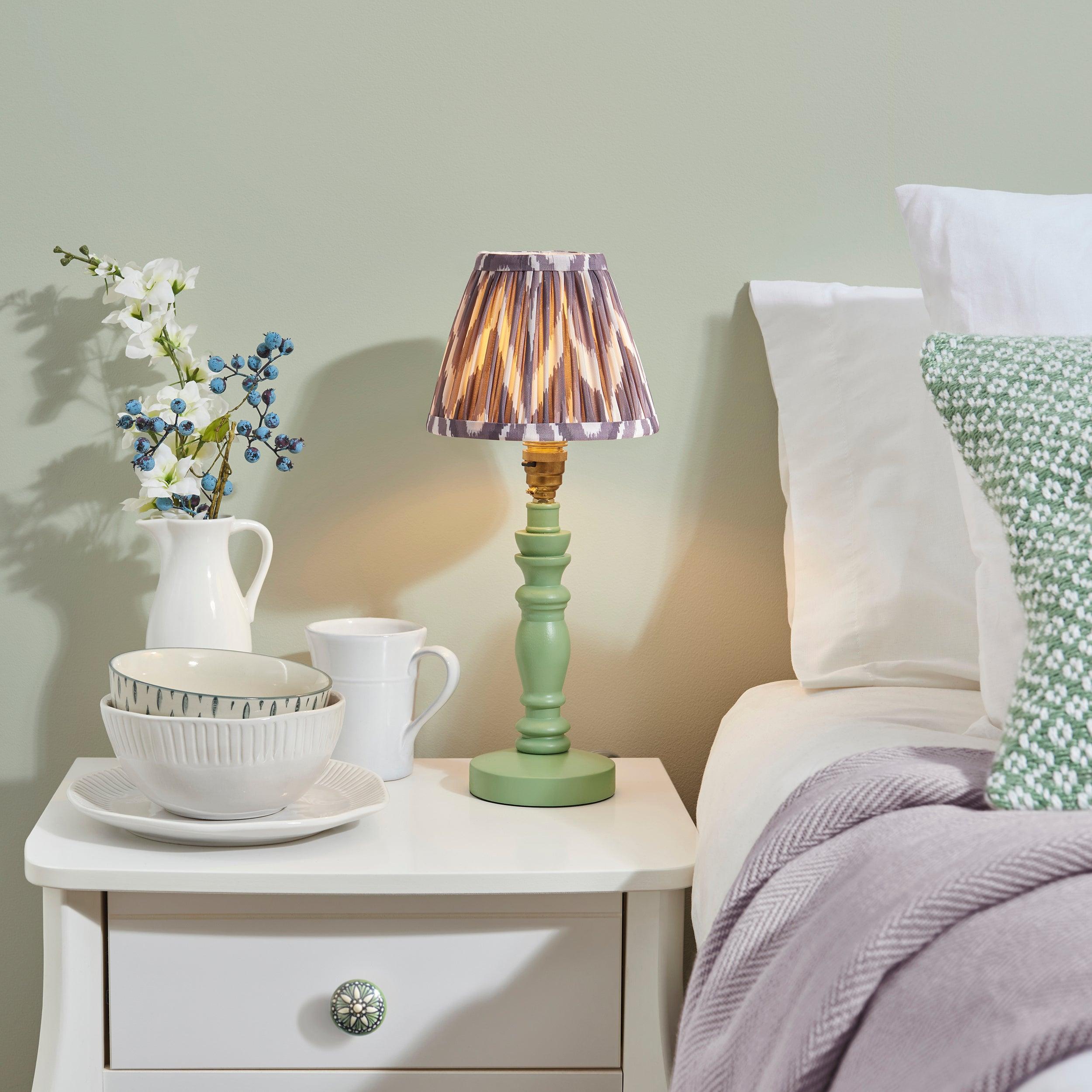 Bibury Green Table Lamp & Zigzag 16cm Pearl Grey Shade