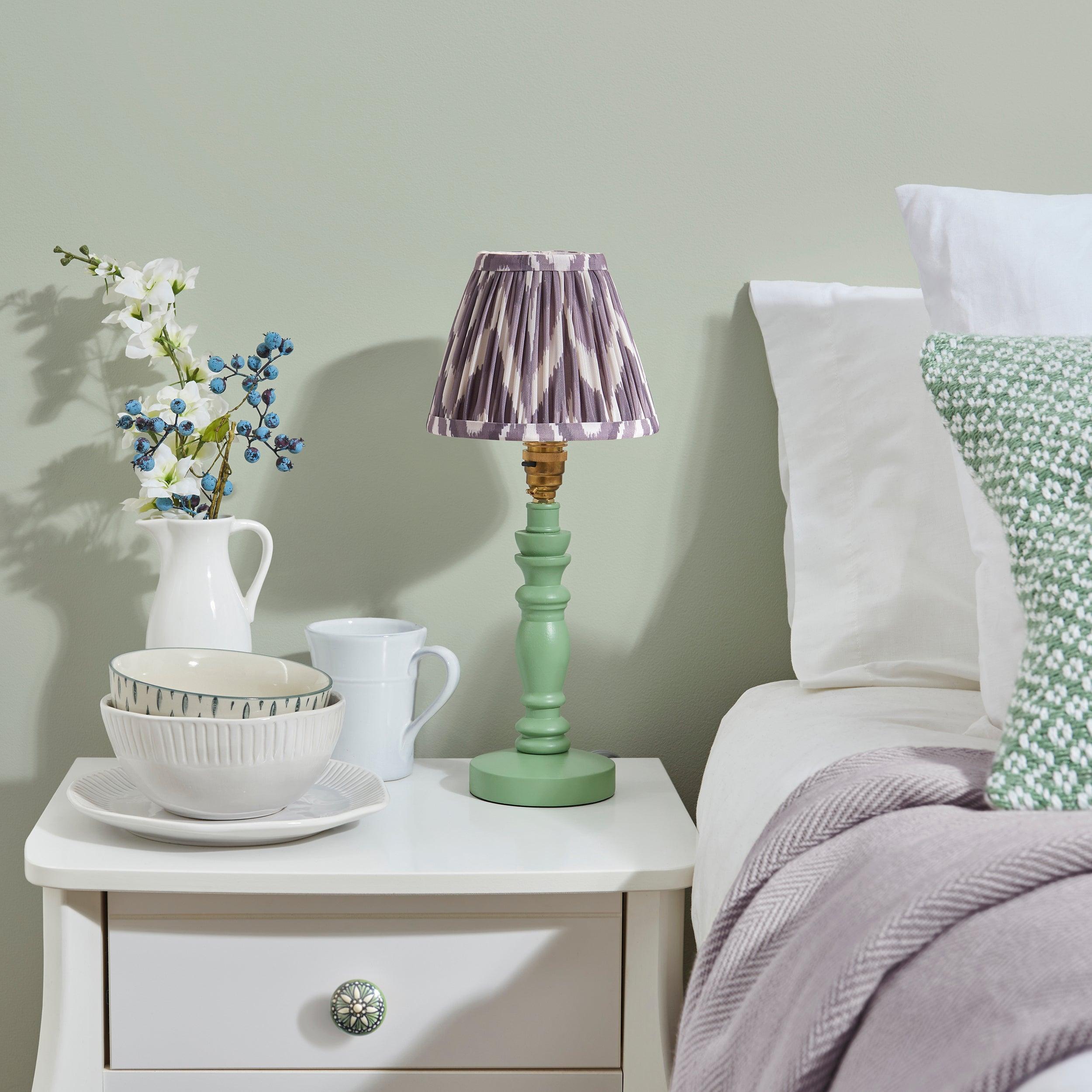 Bibury Green Table Lamp & Zigzag 16cm Pearl Grey Shade