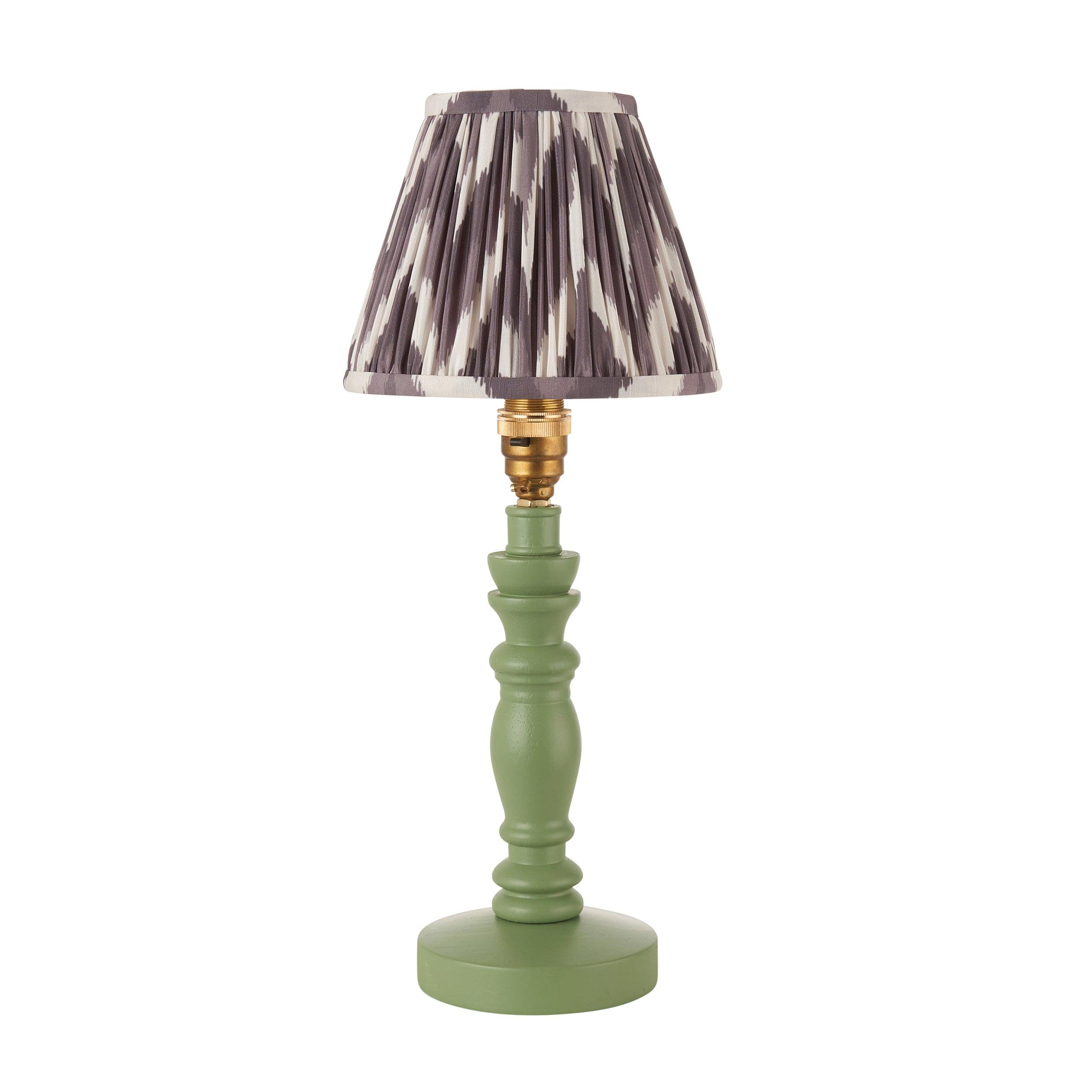 Bibury Green Table Lamp & Zigzag 16cm Pearl Grey Shade