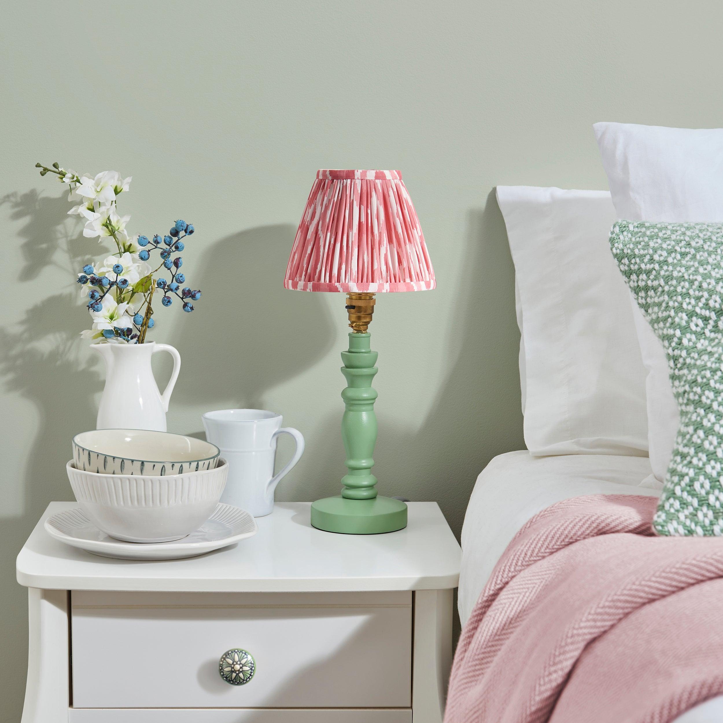 Bibury Green Table Lamp & Ikat 16cm Coral Pink Shade