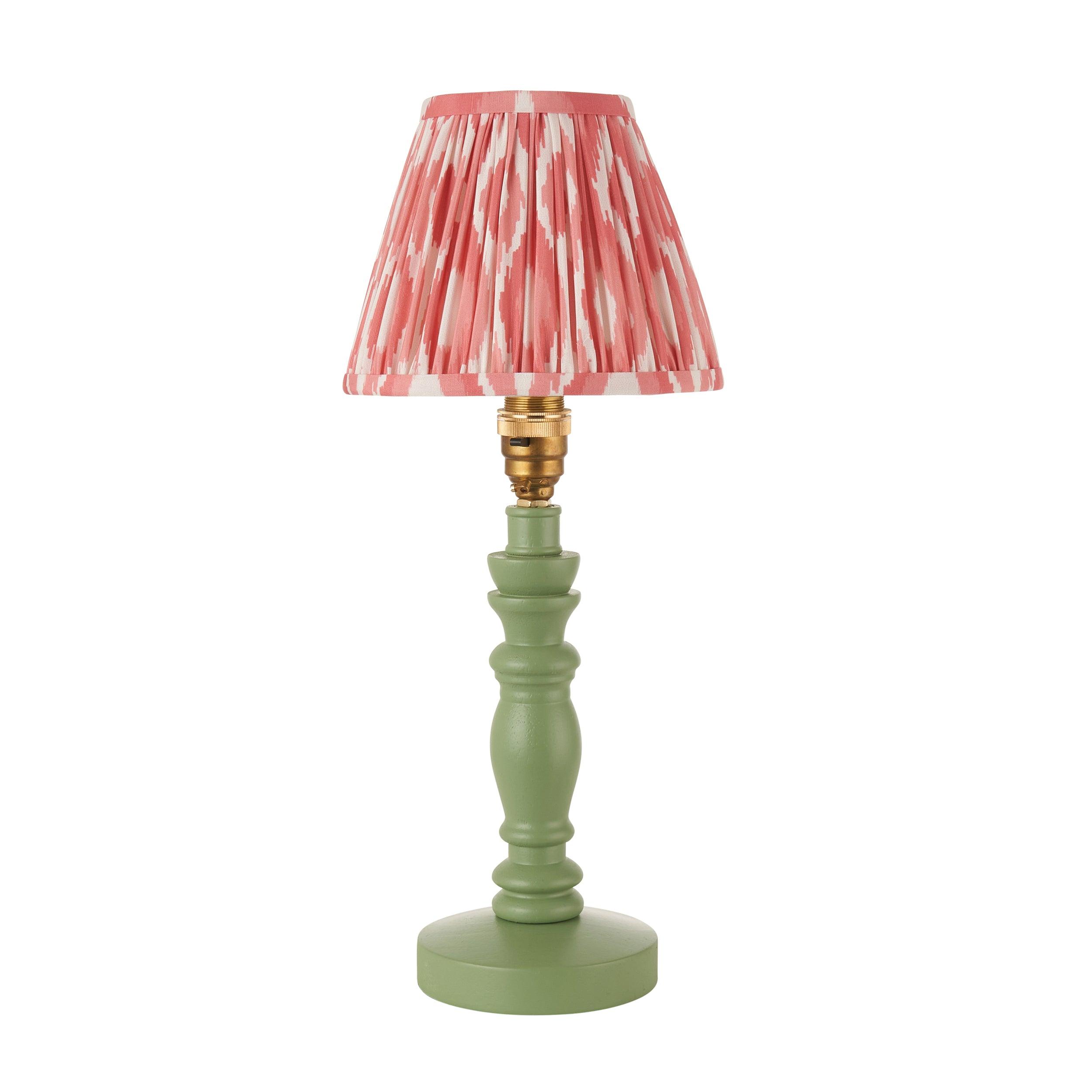 Bibury Green Table Lamp & Ikat 16cm Coral Pink Shade