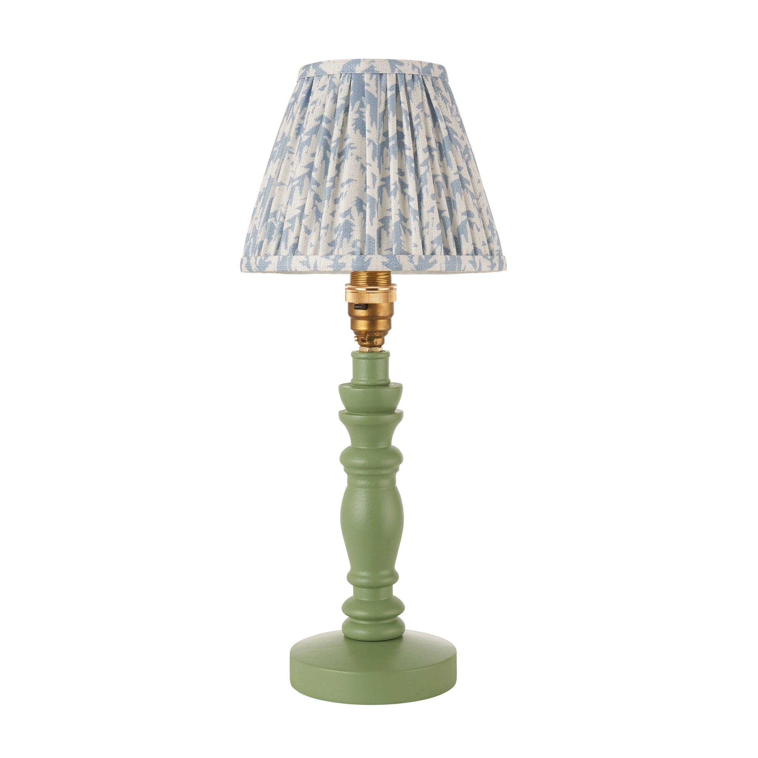 Bibury Green Table Lamp & Leaf 16cm Shell Bay Blue Shade