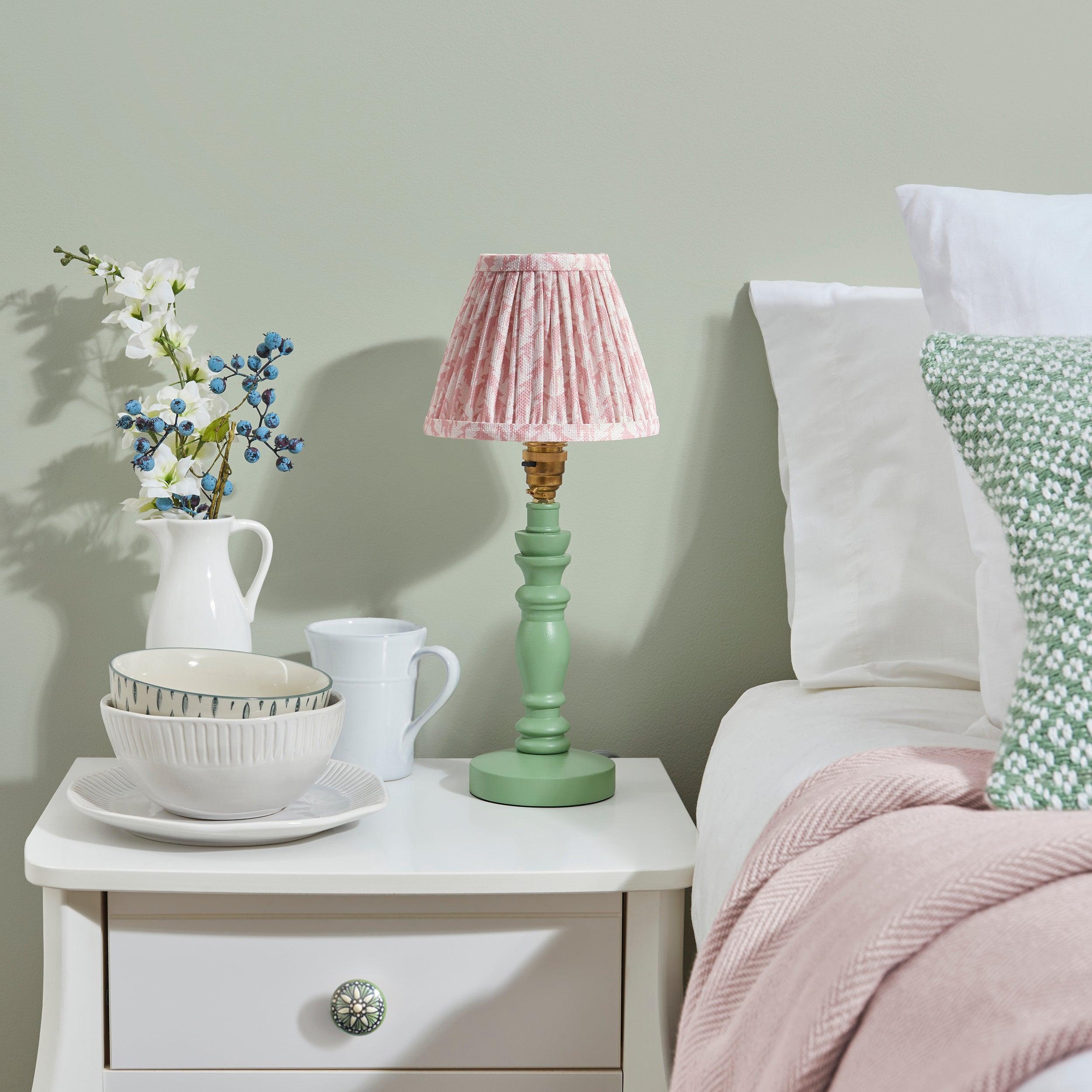 Bibury Green Table Lamp & Leaf 16cm Peachy Keen Shade