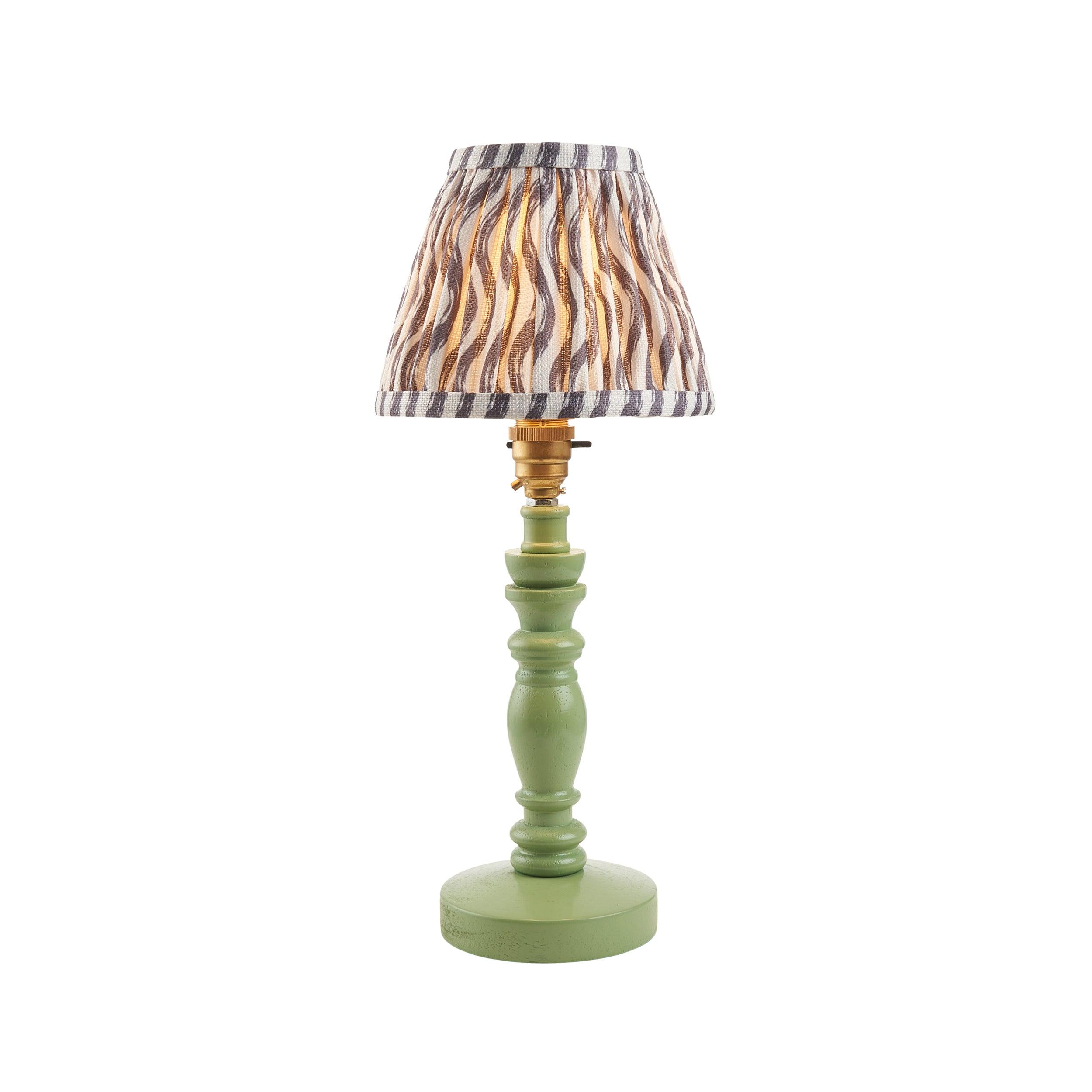 Bibury Green Table Lamp & Ripple 16cm Pearl Grey Shade