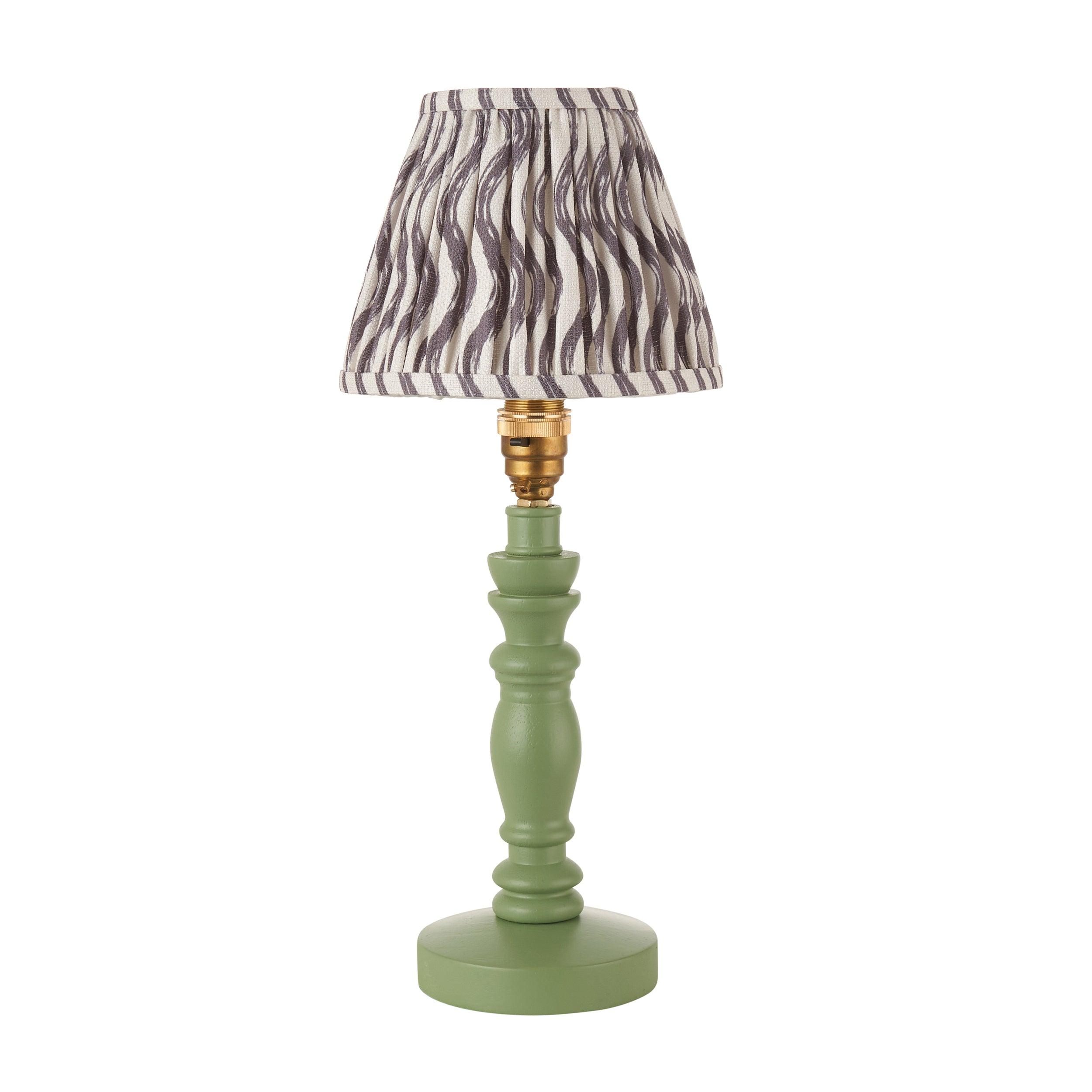 Bibury Green Table Lamp & Ripple 16cm Pearl Grey Shade