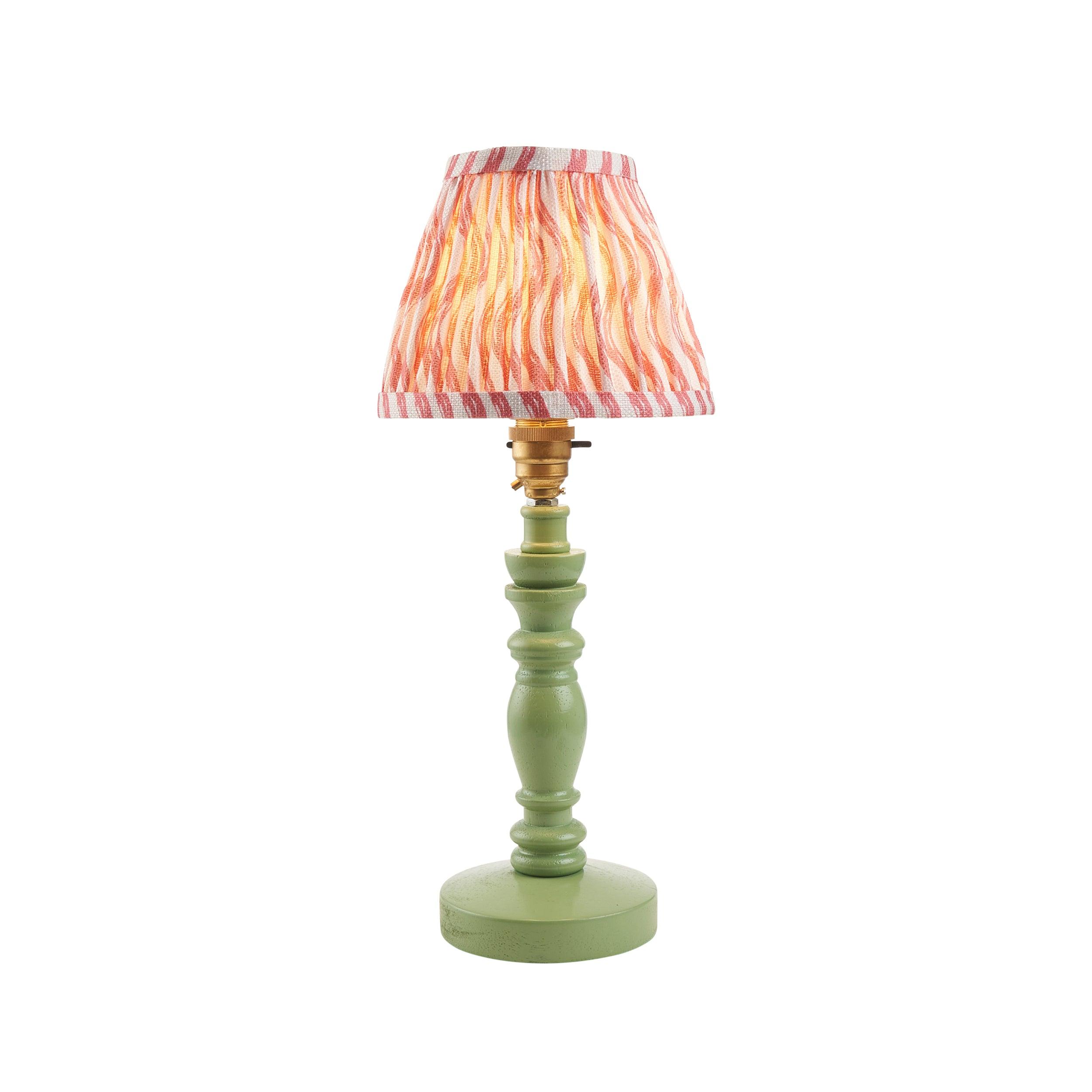 Bibury Green Table Lamp & Ripple 16cm Coral Pink Shade