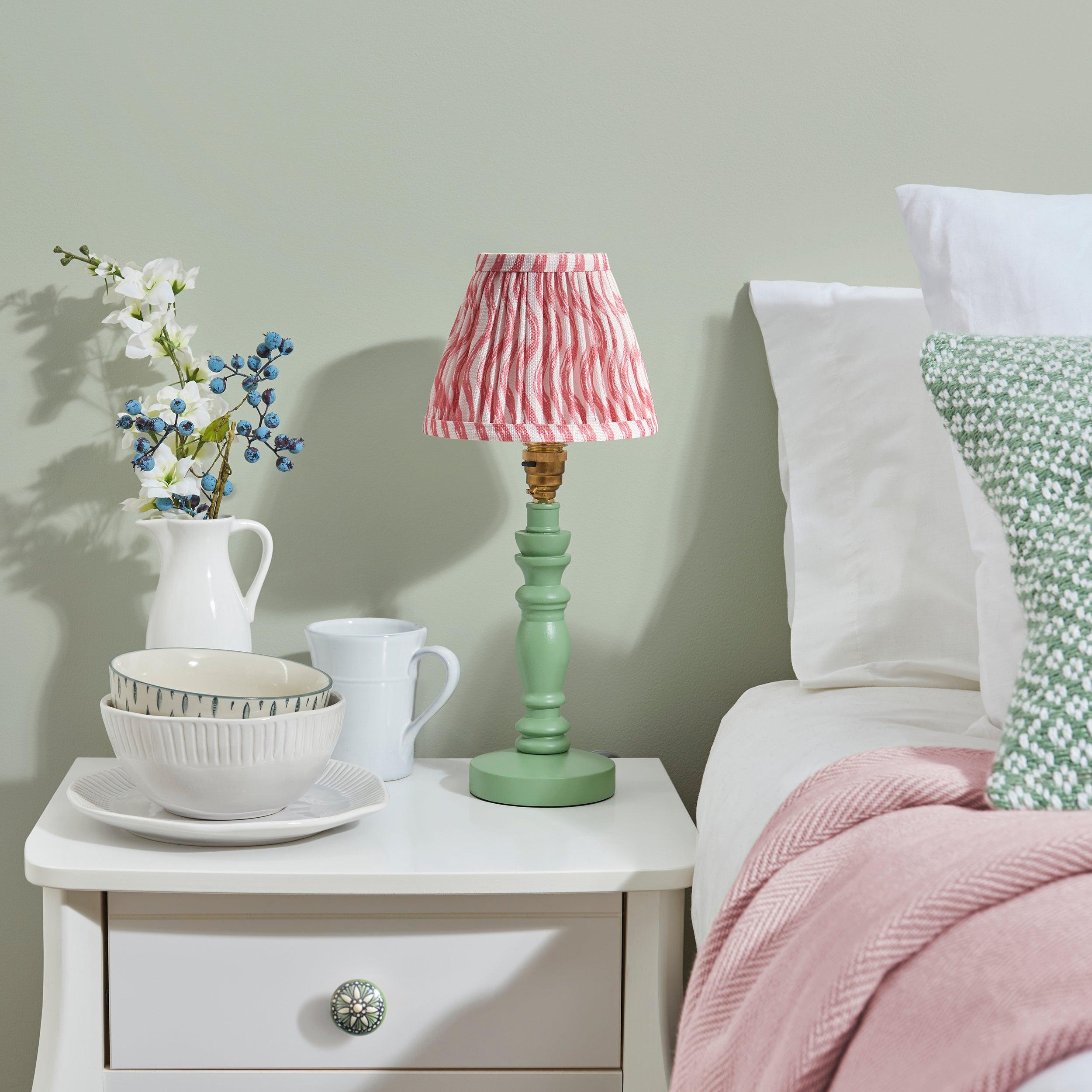 Bibury Green Table Lamp & Ripple 16cm Coral Pink Shade