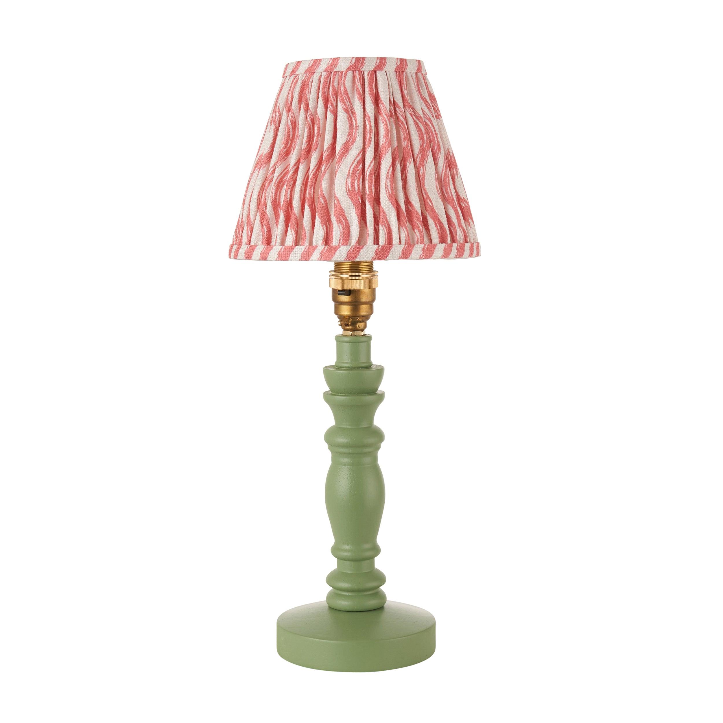 Bibury Green Table Lamp & Ripple 16cm Coral Pink Shade