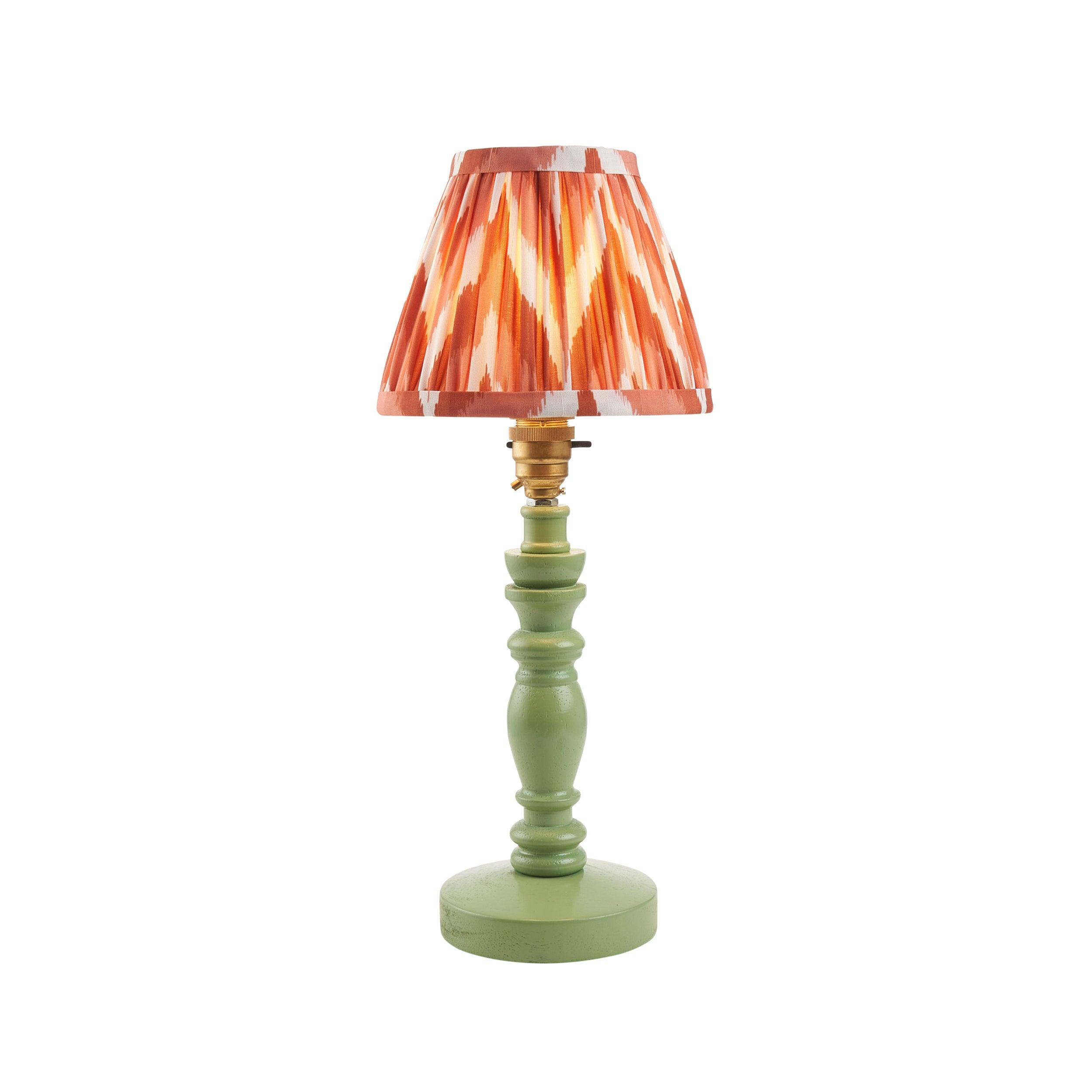 Bibury Green Table Lamp & Zigzag 16cm Apricot Orange Shade