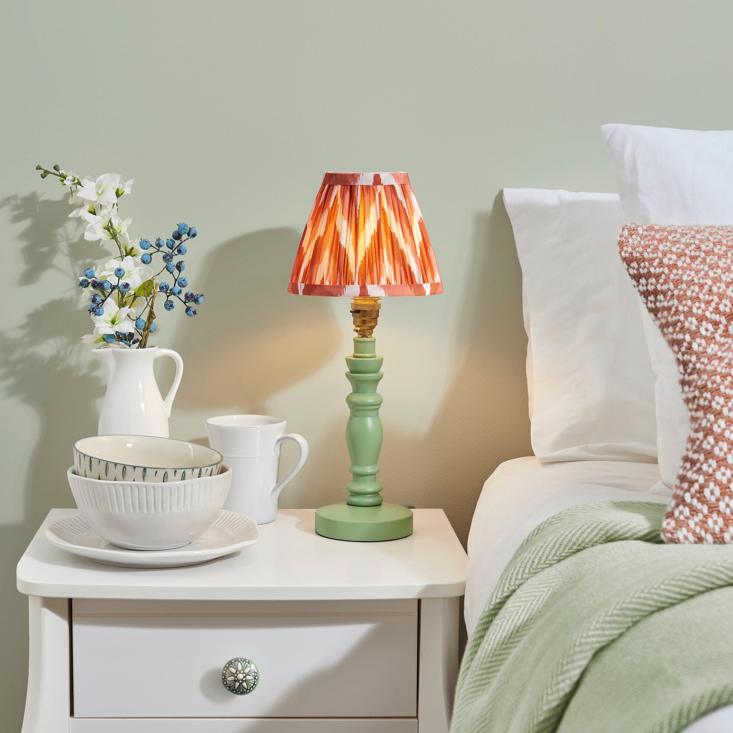 Bibury Green Table Lamp & Zigzag 16cm Apricot Orange Shade