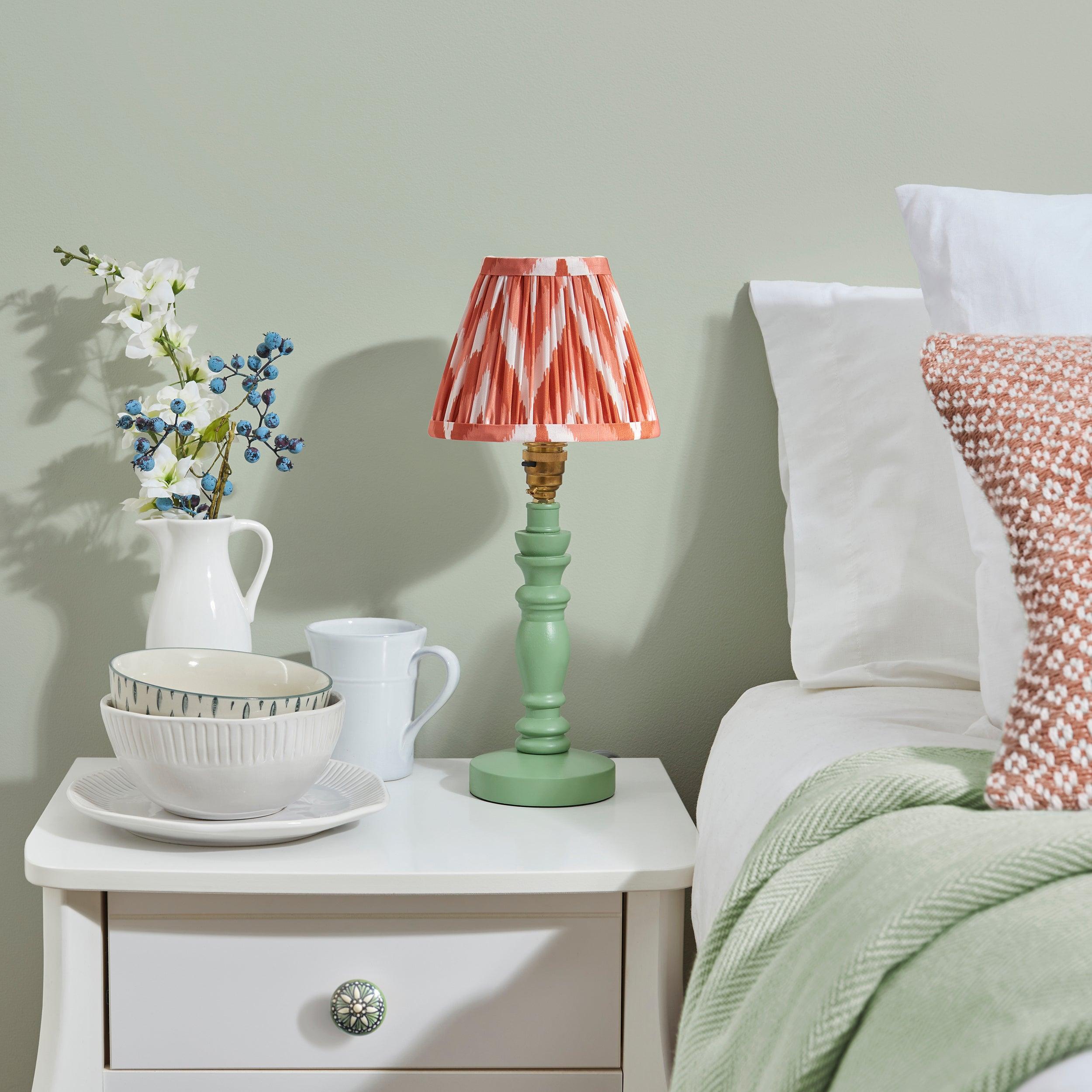 Bibury Green Table Lamp & Zigzag 16cm Apricot Orange Shade