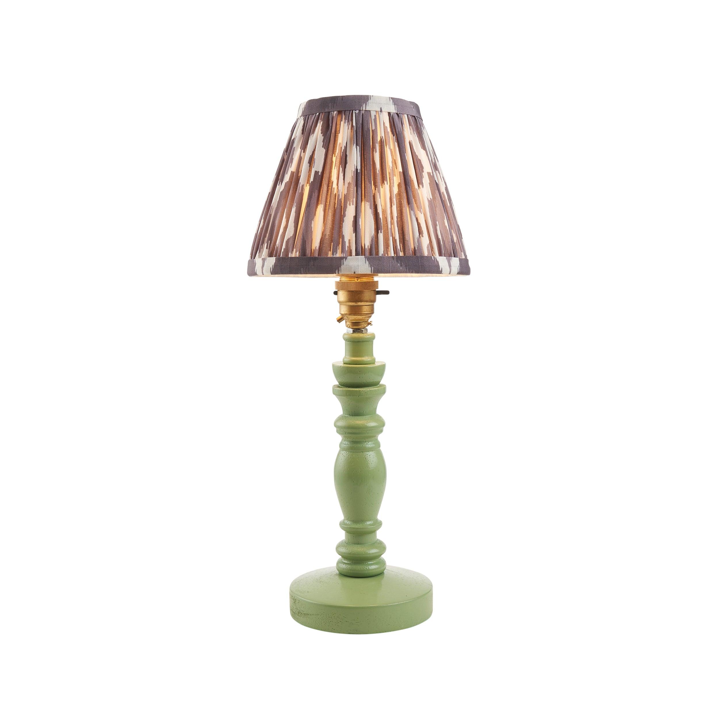 Bibury Green Table Lamp & Ikat 16cm Pearl Grey Shade
