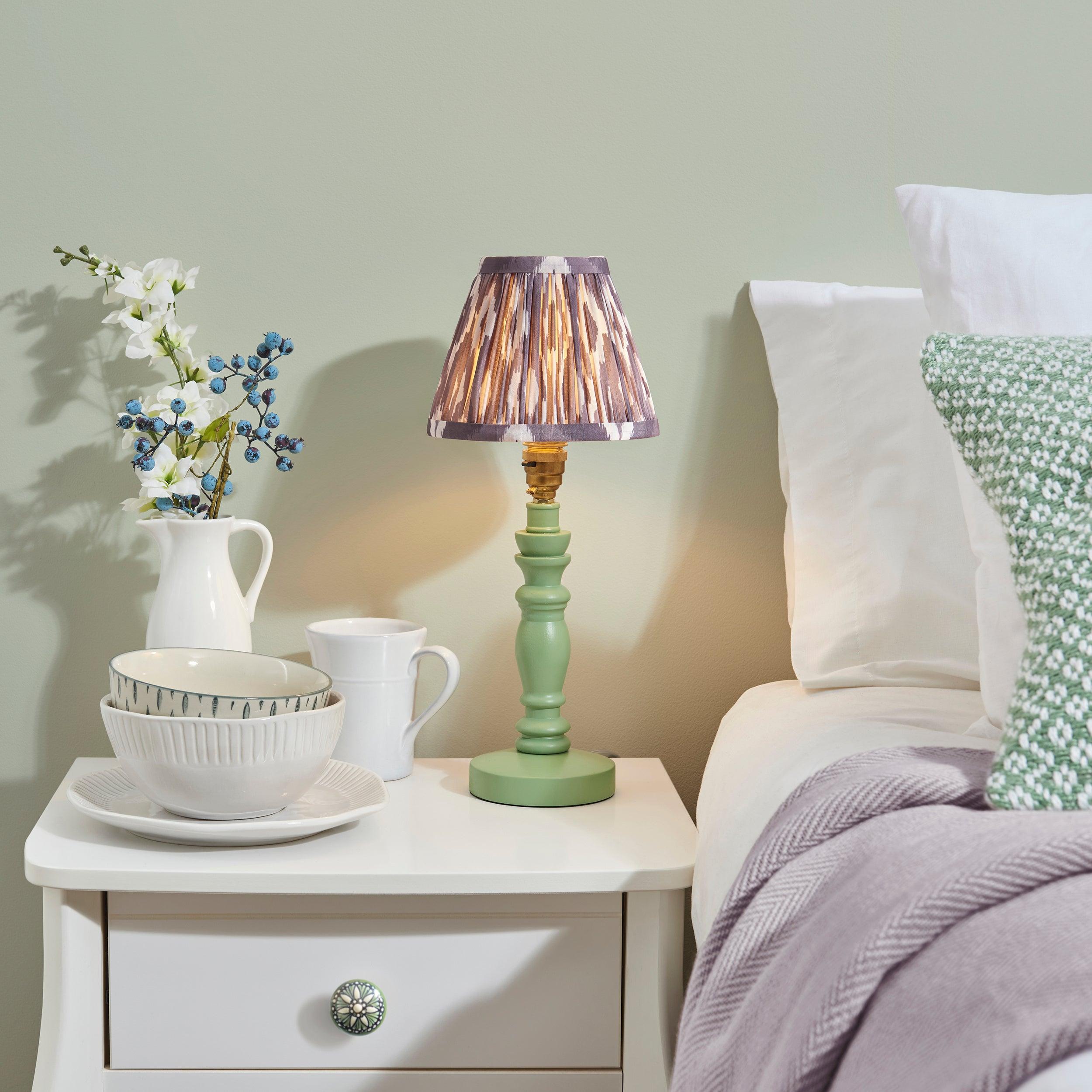 Bibury Green Table Lamp & Ikat 16cm Pearl Grey Shade