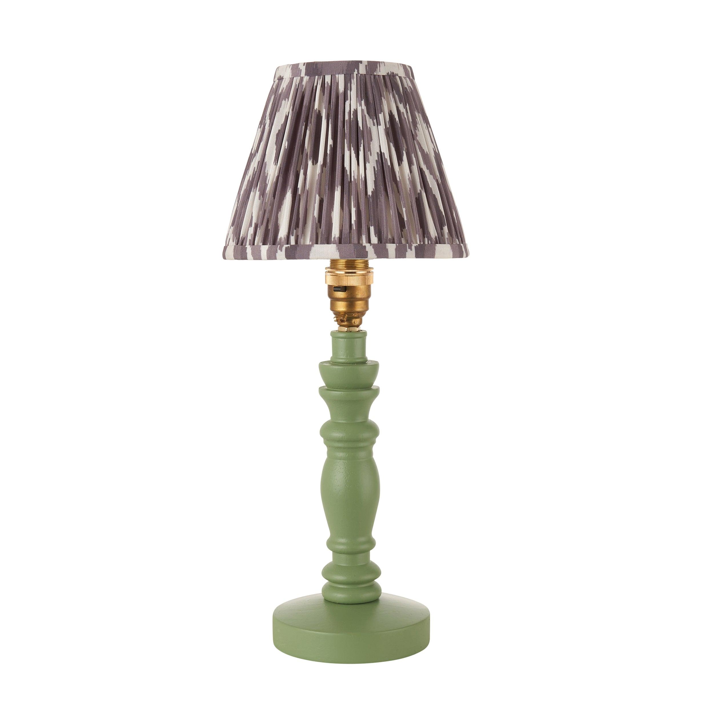 Bibury Green Table Lamp & Ikat 16cm Pearl Grey Shade
