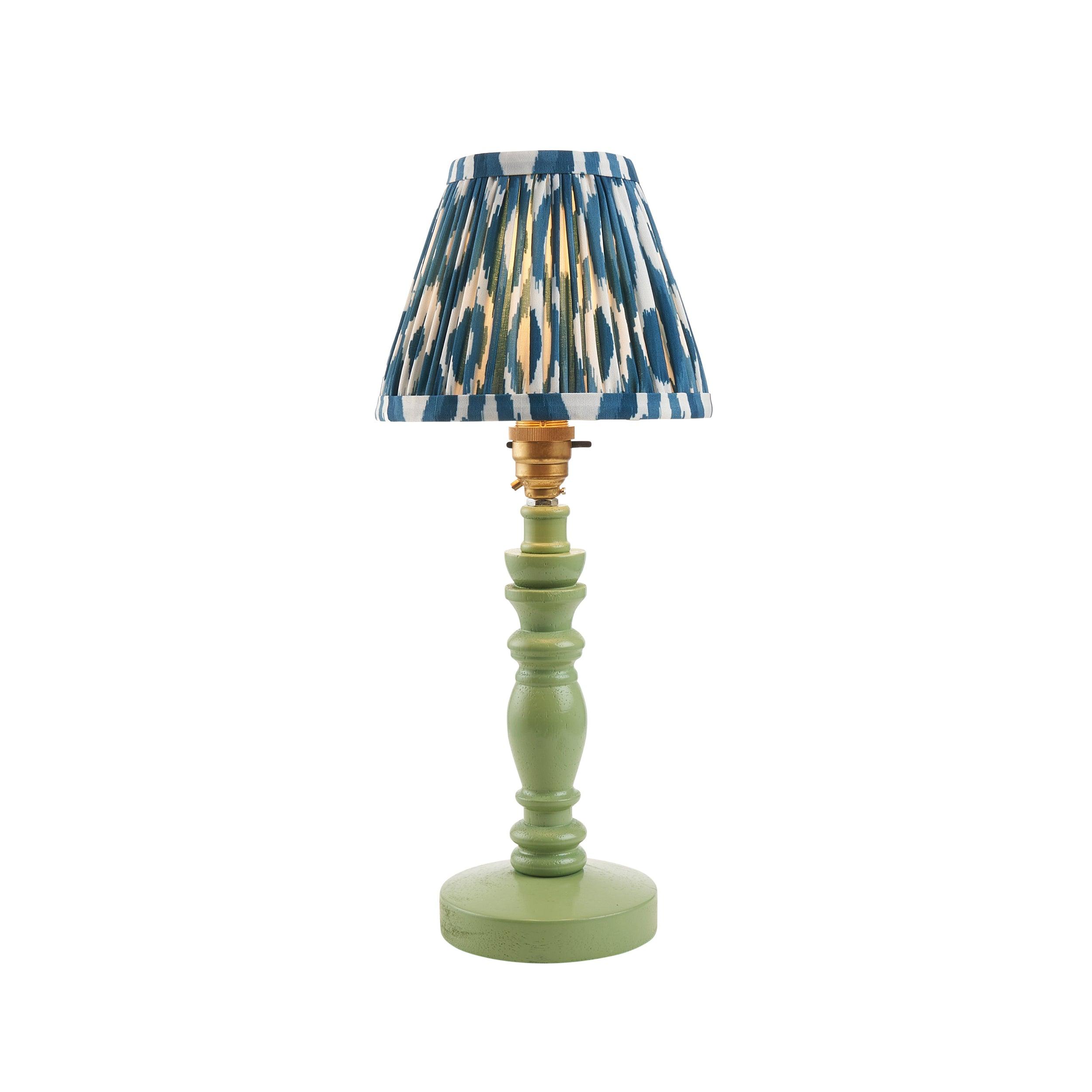 Bibury Green Table Lamp & Ikat 16cm Marlin Blue Shade