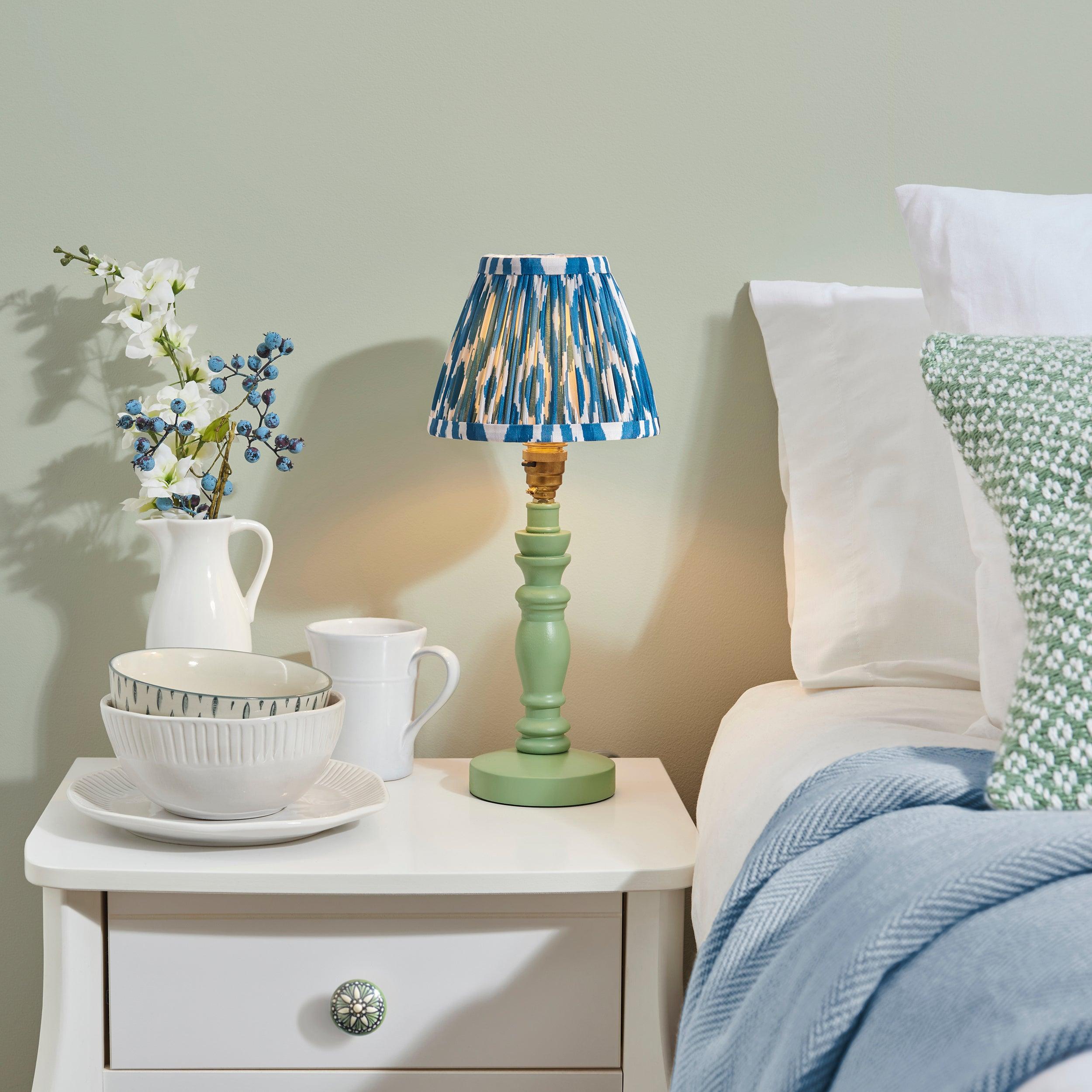 Bibury Green Table Lamp & Ikat 16cm Marlin Blue Shade
