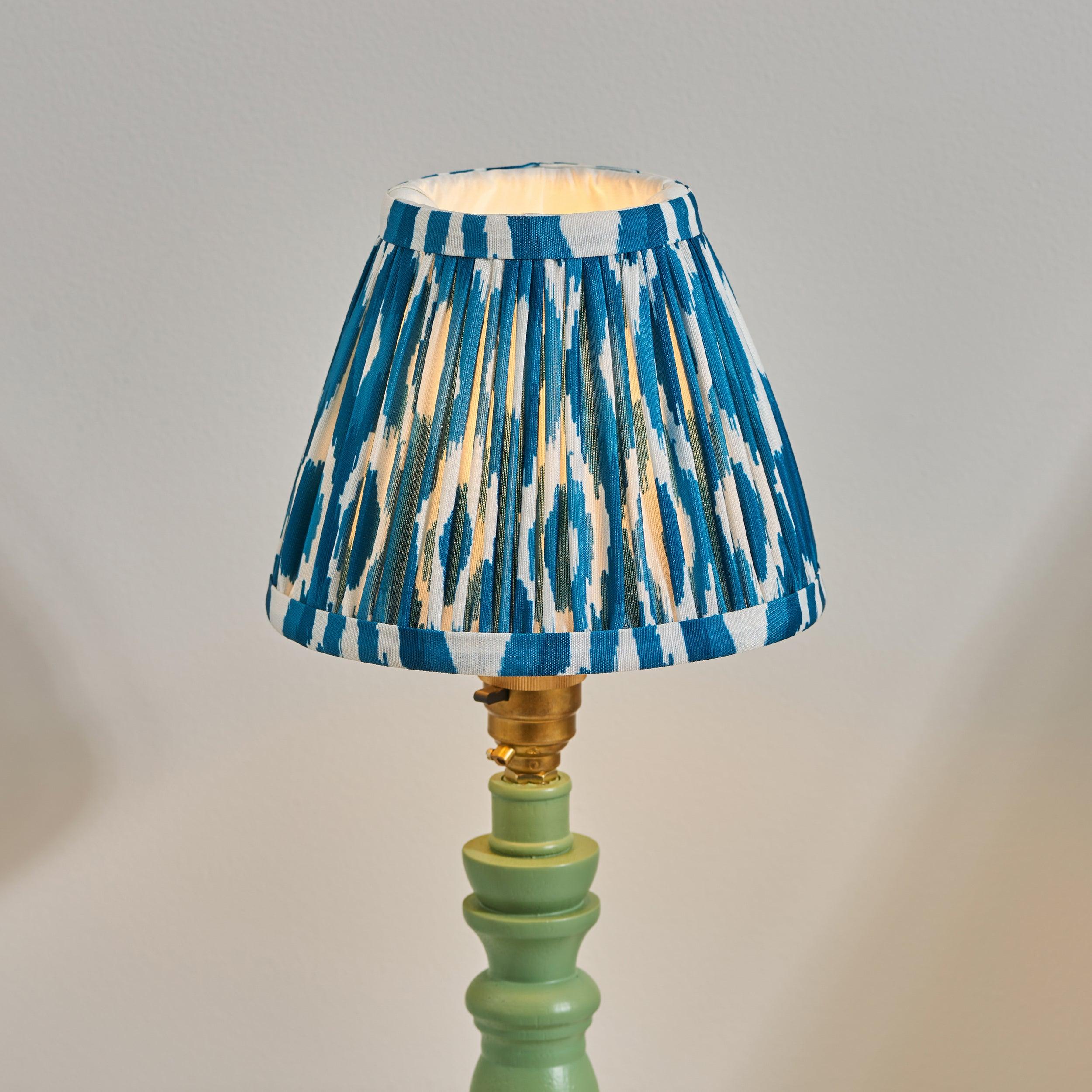 Bibury Green Table Lamp & Ikat 16cm Marlin Blue Shade