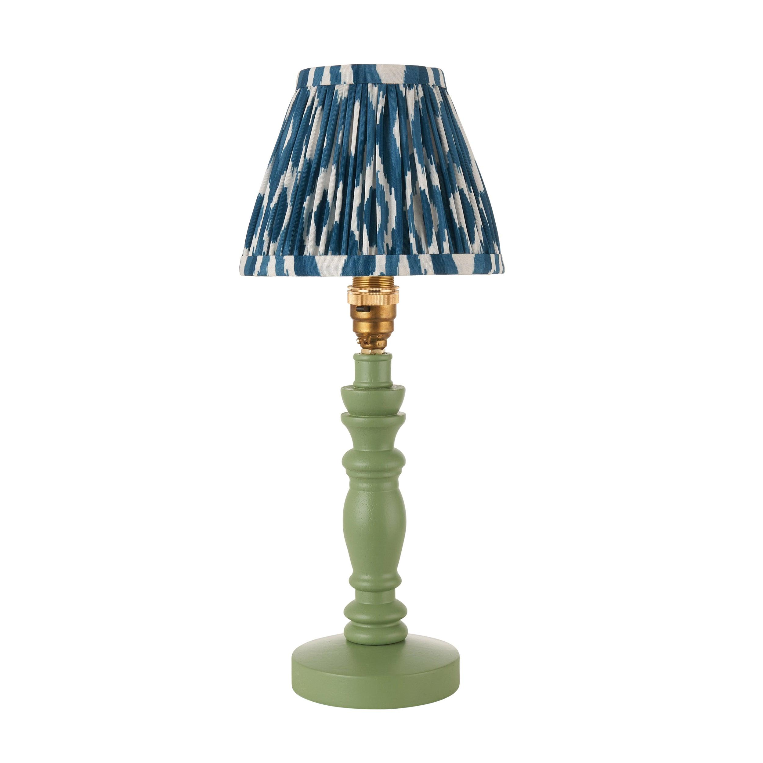 Bibury Green Table Lamp & Ikat 16cm Marlin Blue Shade