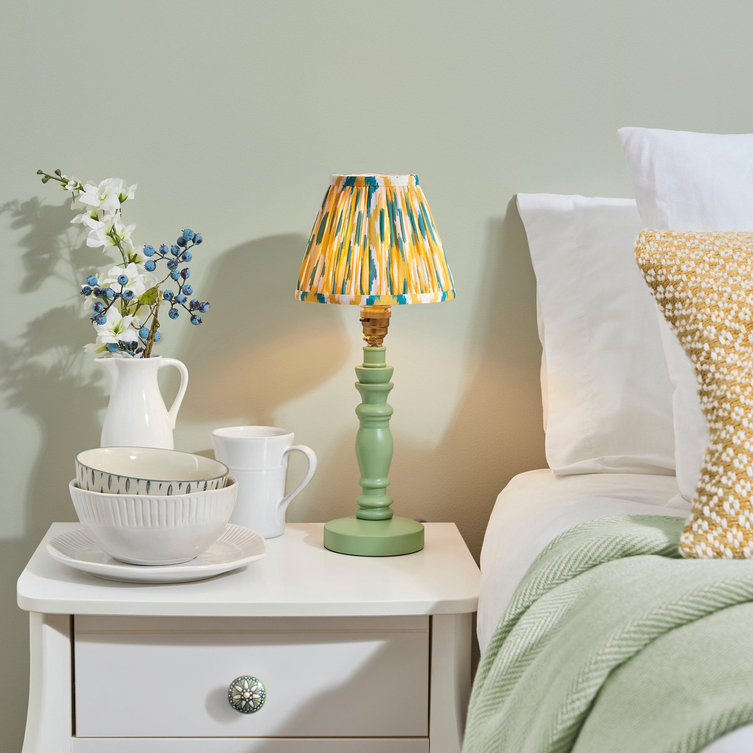 Bibury Green Table Lamp & Ikat 16cm Yellow & Jade Shade