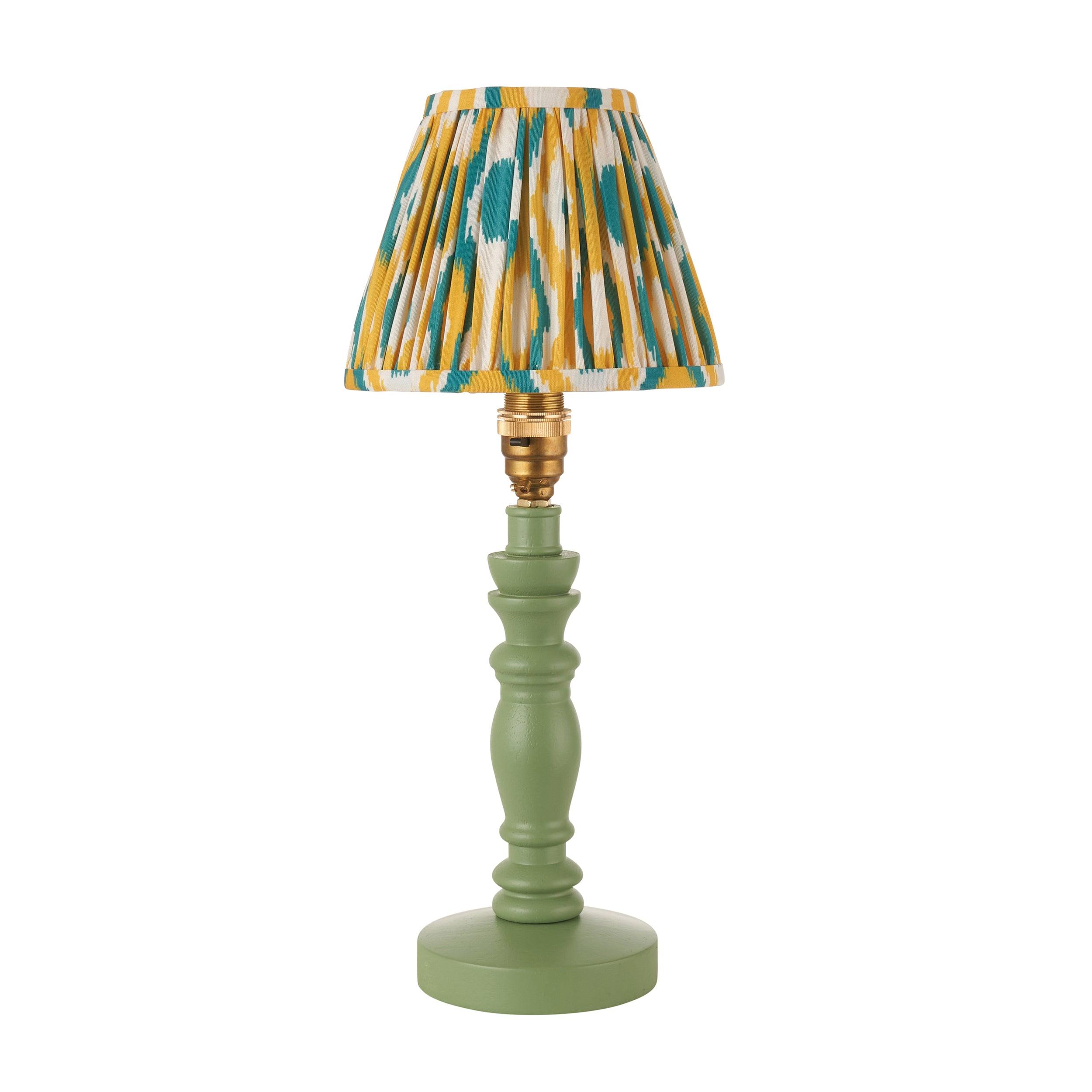 Bibury Green Table Lamp & Ikat 16cm Yellow & Jade Shade