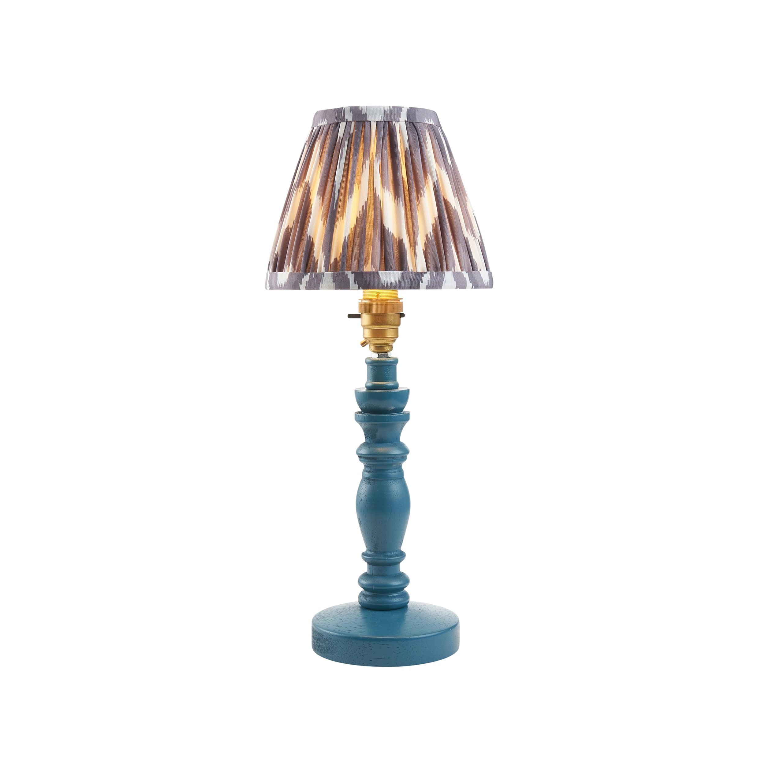 Bibury Blue Table Lamp & Zigzag 16cm Pearl Grey Shade