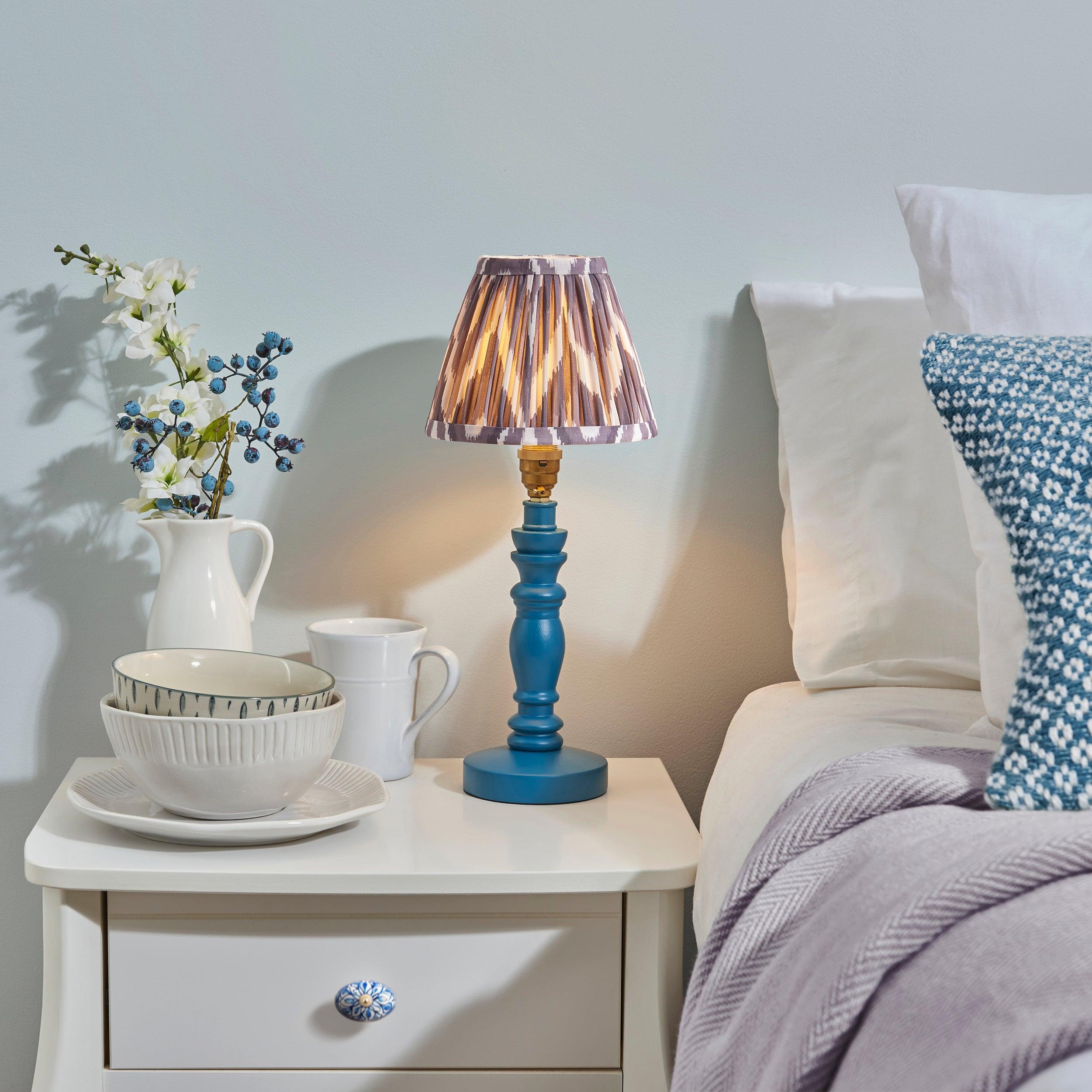 Bibury Blue Table Lamp & Zigzag 16cm Pearl Grey Shade
