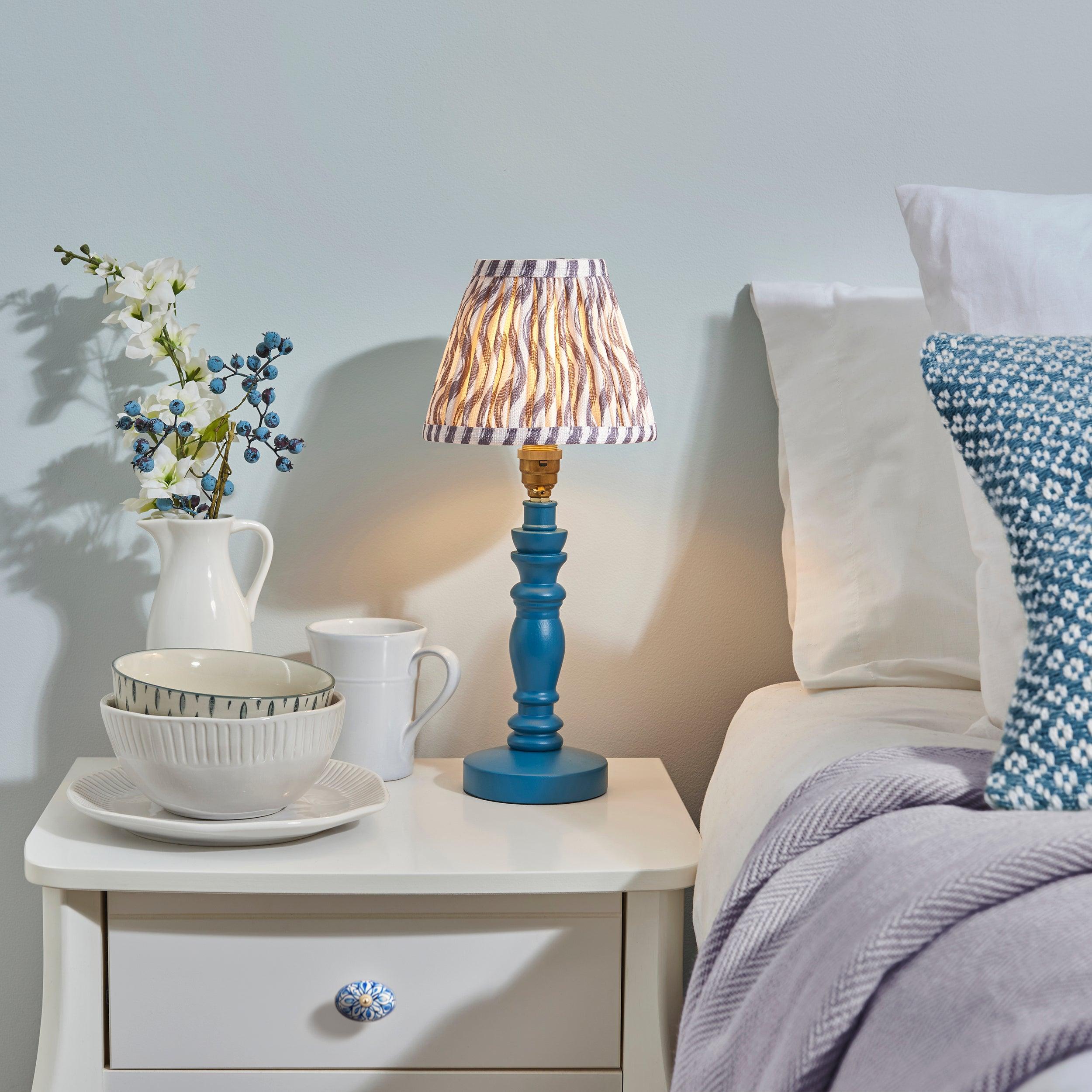 Bibury Blue Table Lamp & Ripple 16cm Pearl Grey Shade