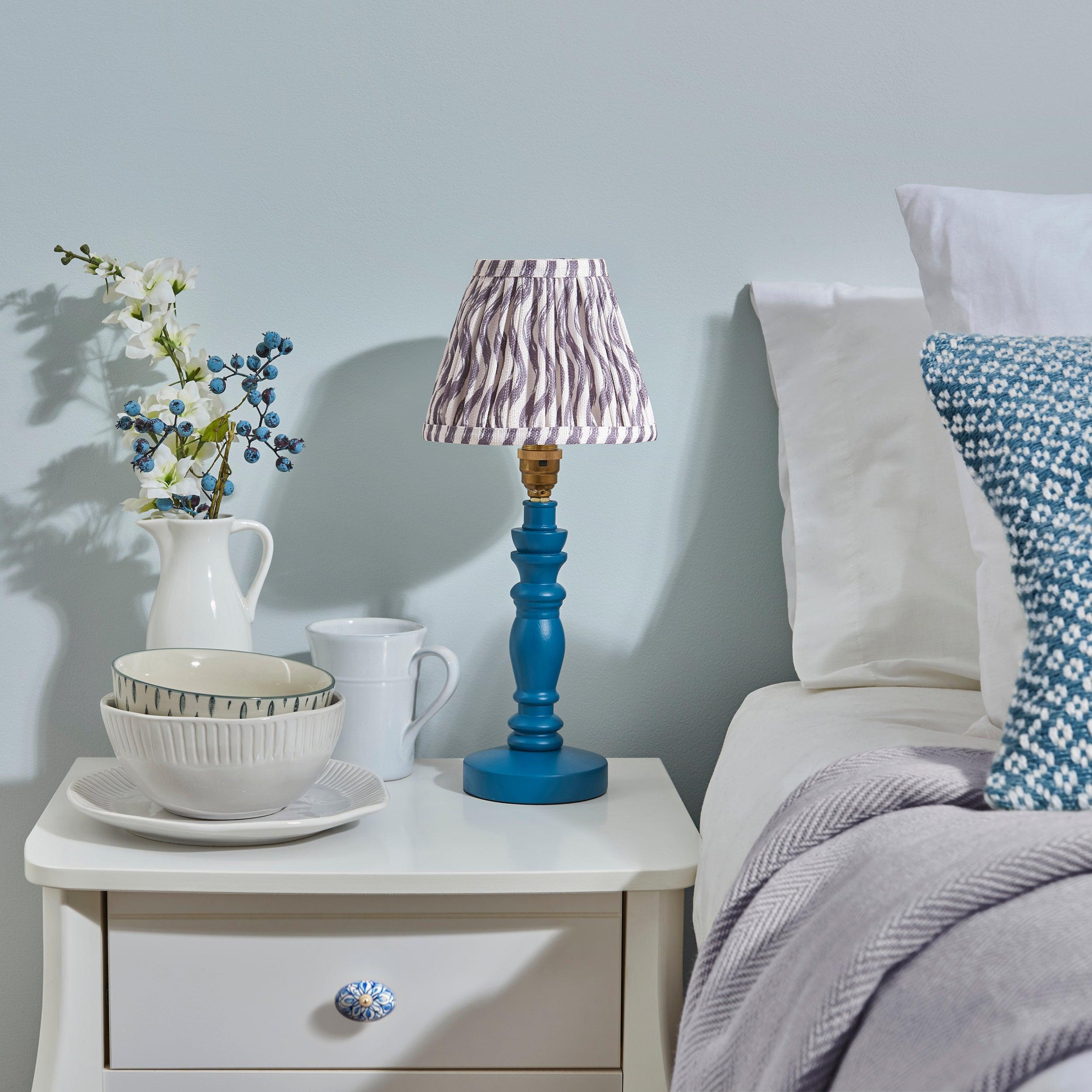 Bibury Blue Table Lamp & Ripple 16cm Pearl Grey Shade