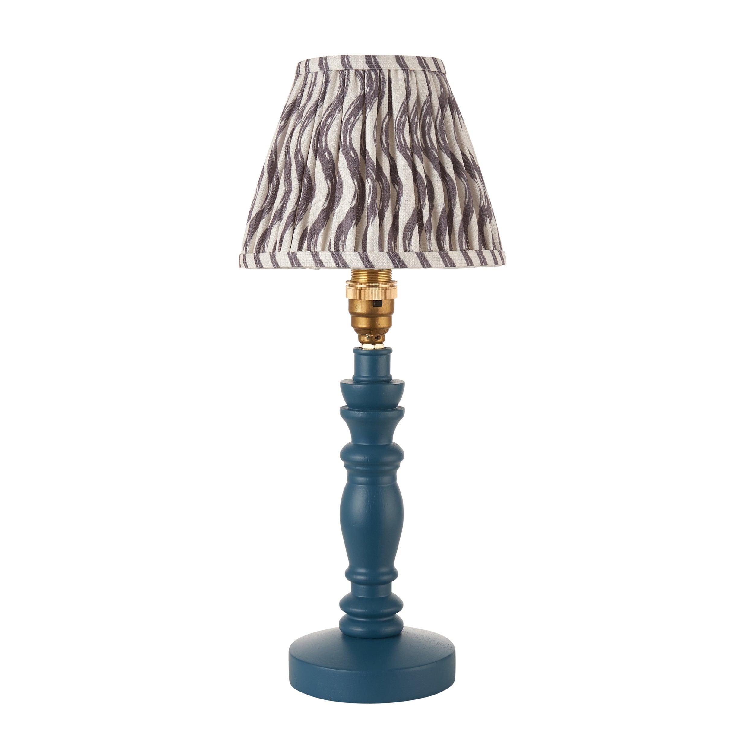 Bibury Blue Table Lamp & Ripple 16cm Pearl Grey Shade