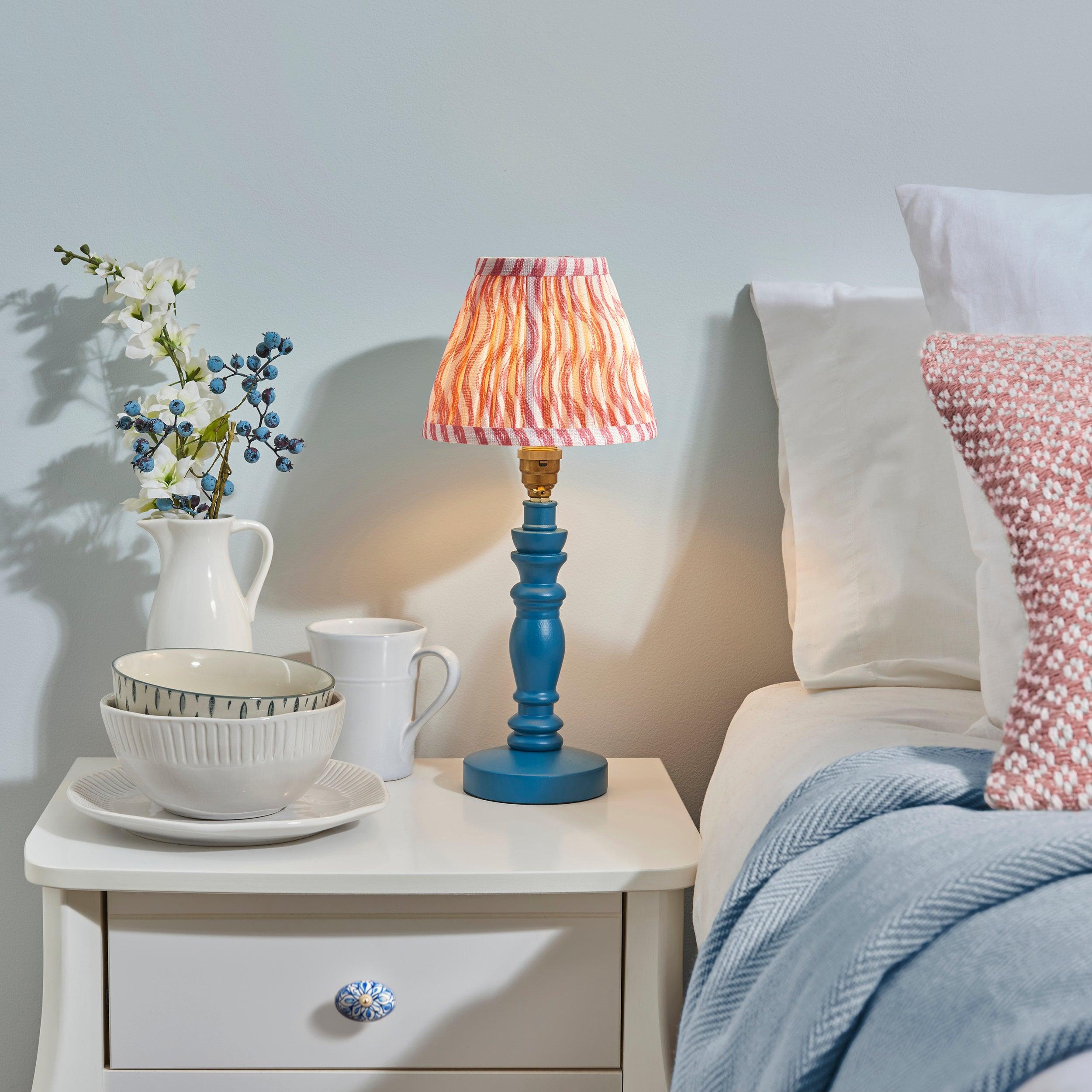 Bibury Blue Table Lamp & Ripple 16cm Coral Pink Shade