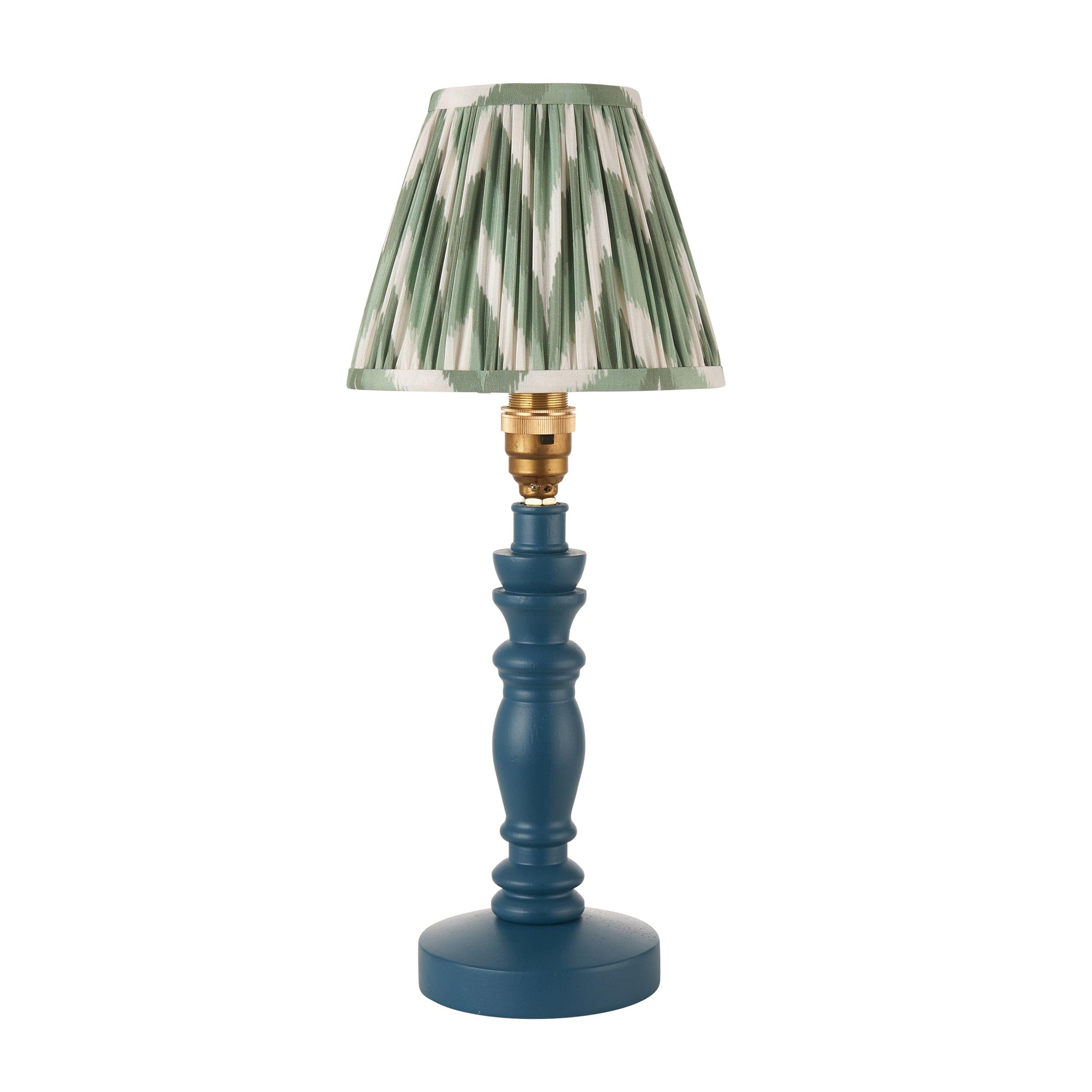 Bibury Blue Table Lamp & Zigzag 16cm Cotswold Green Shade