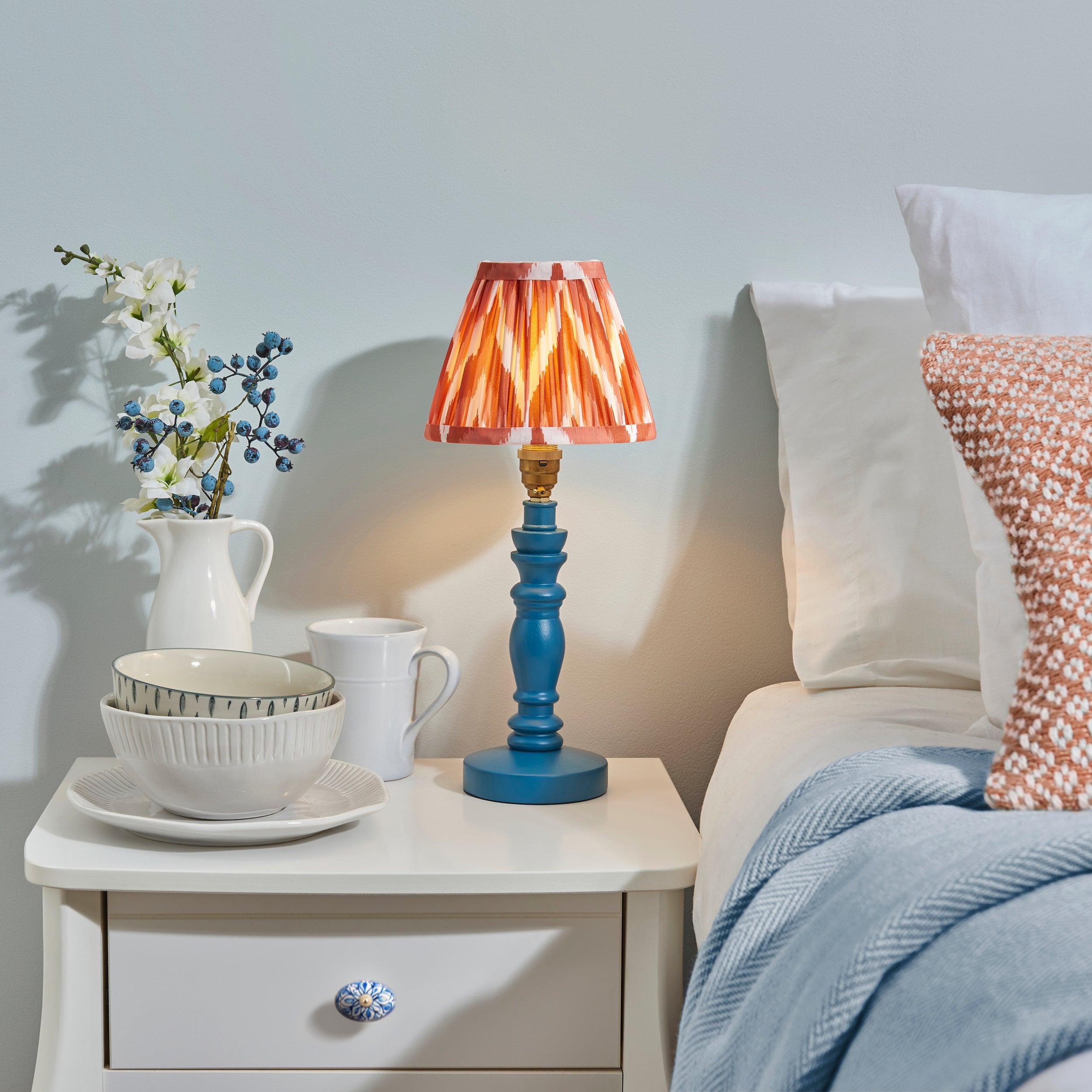 Bibury Blue Table Lamp & Zigzag 16cm Apricot Orange Shade