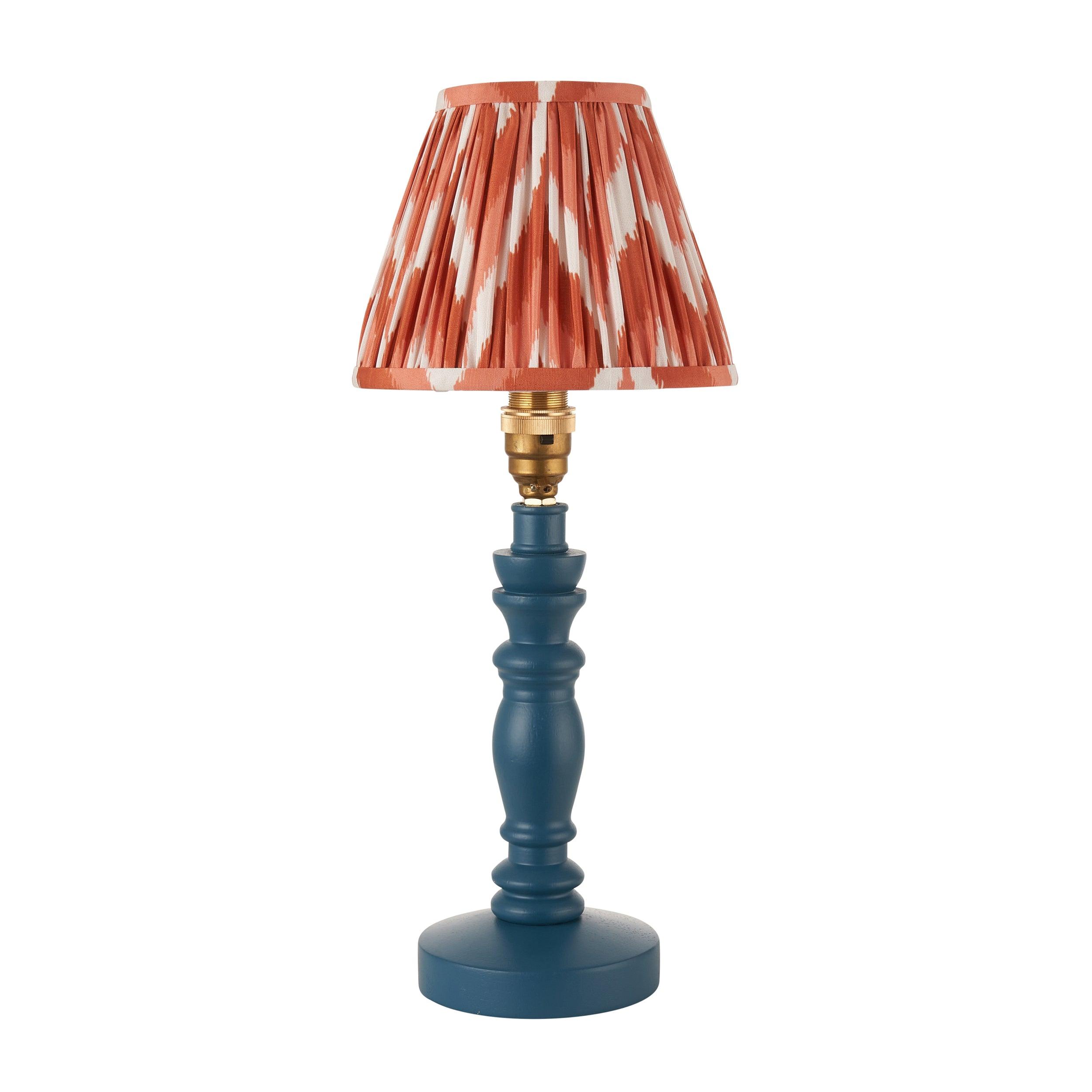 Bibury Blue Table Lamp & Zigzag 16cm Apricot Orange Shade