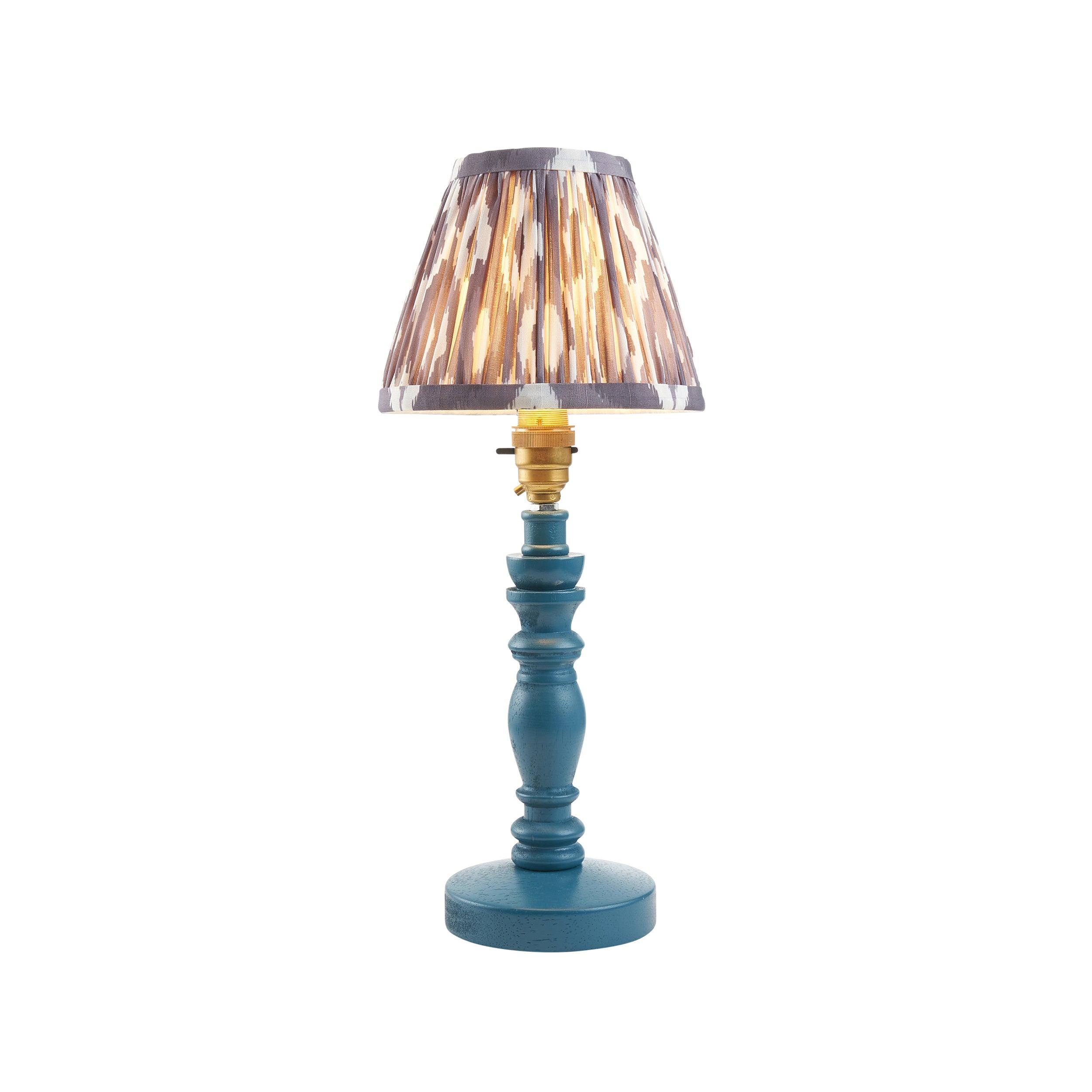 Bibury Blue Table Lamp & Ikat 16cm Pearl Grey Shade