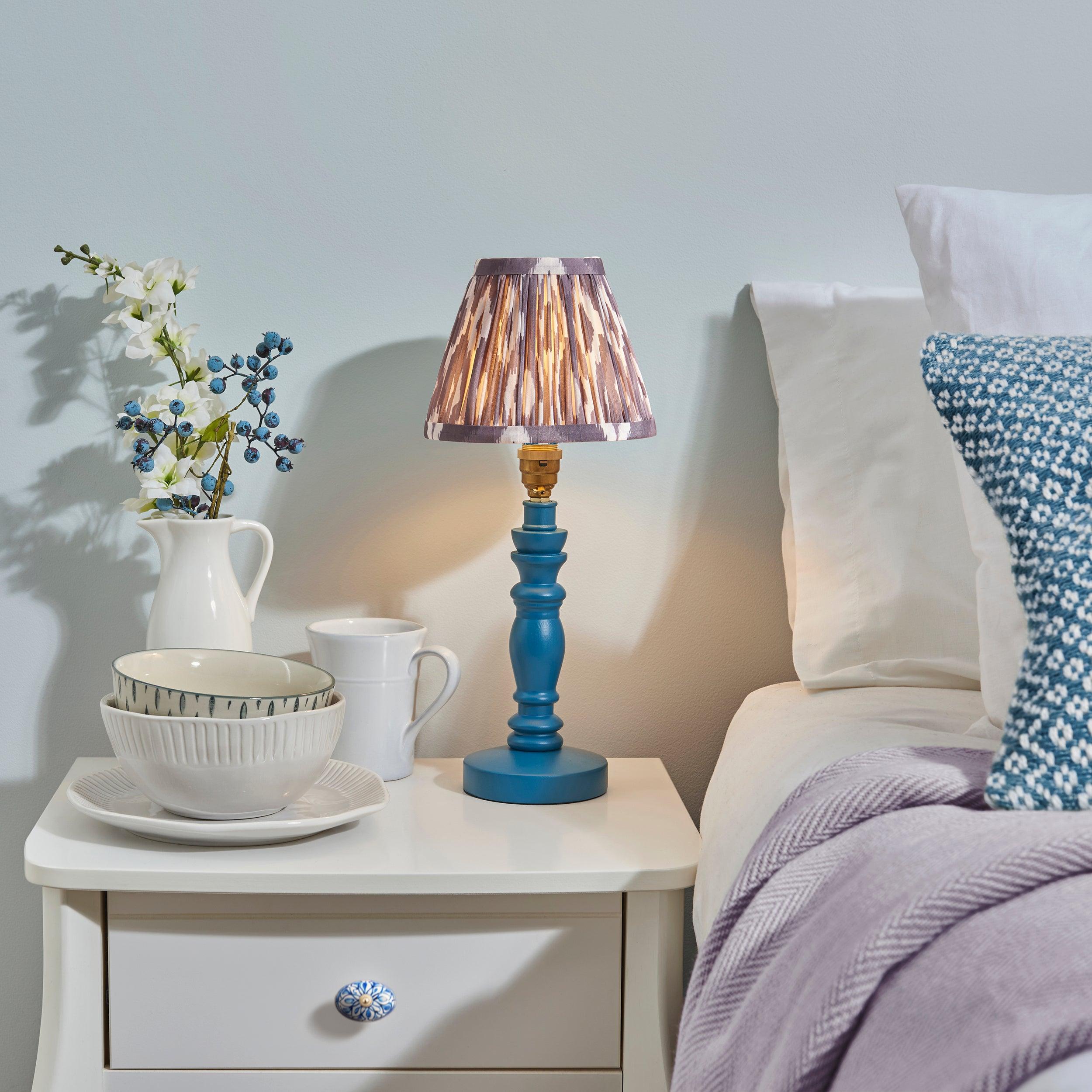 Bibury Blue Table Lamp & Ikat 16cm Pearl Grey Shade