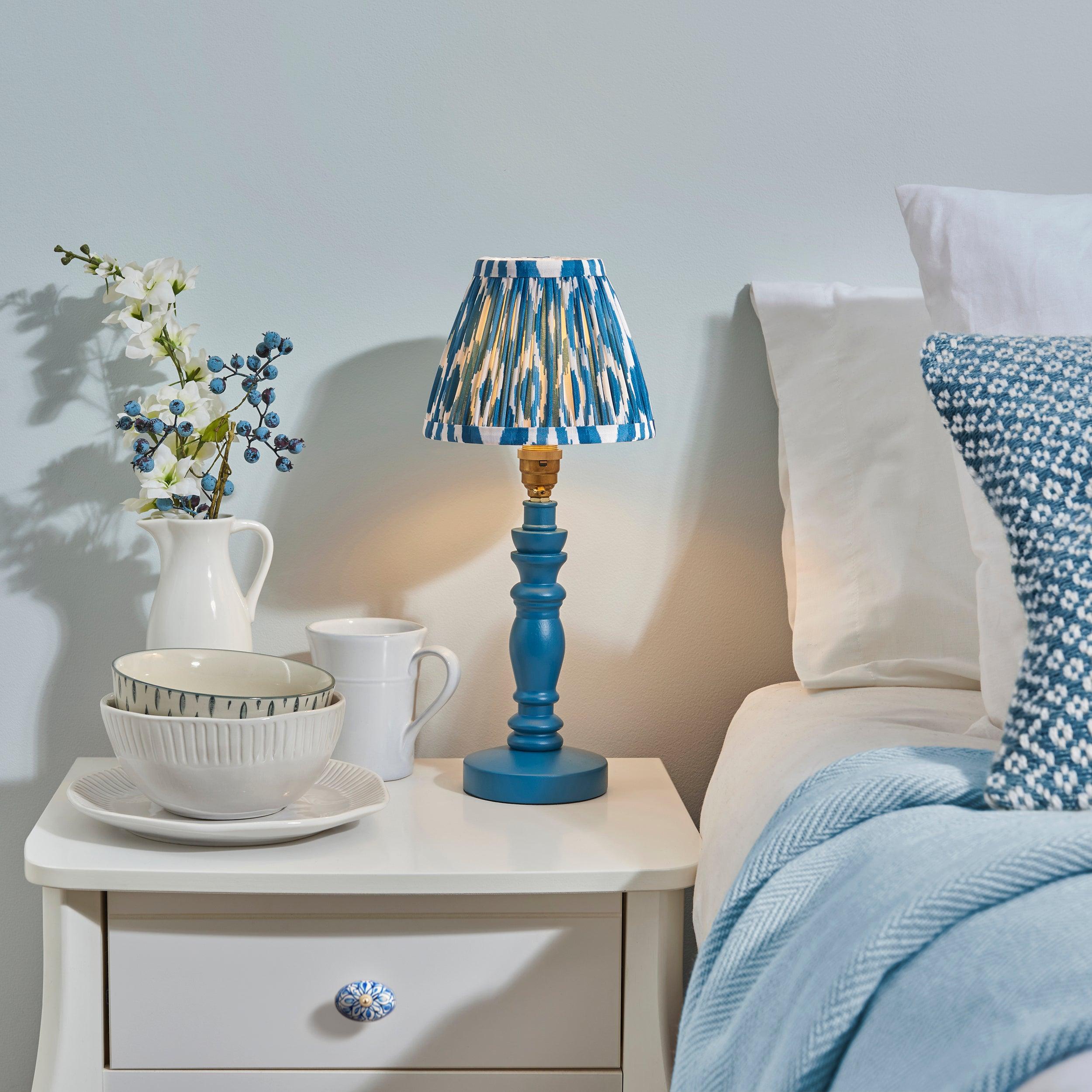 Bibury Blue Table Lamp & Ikat 16cm Marlin Blue Shade