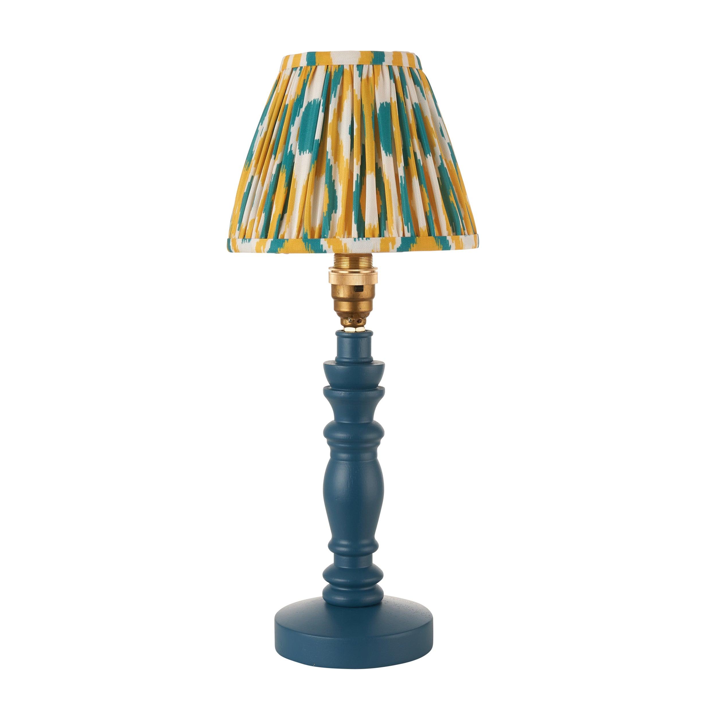 Bibury Blue Table Lamp & Ikat 16cm Yellow & Jade Shade