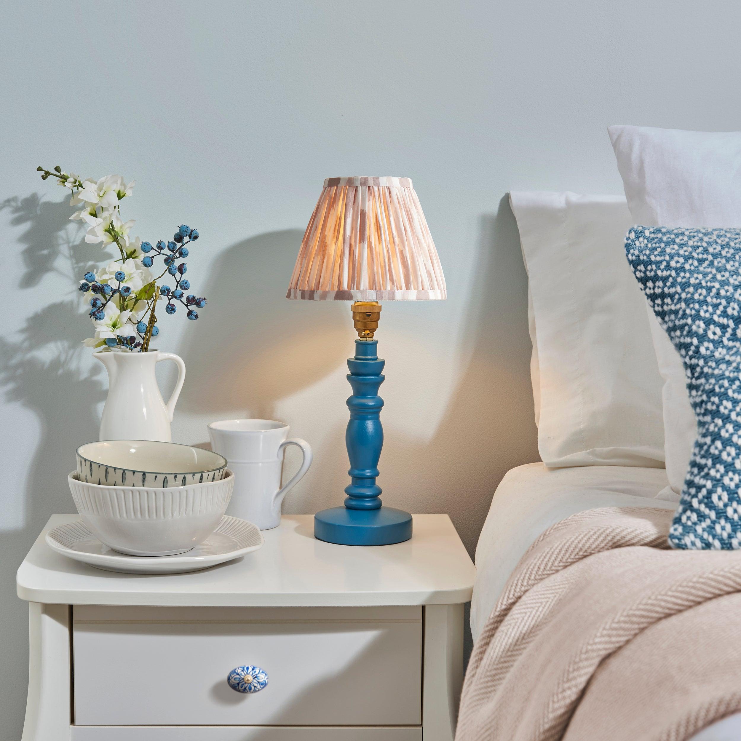Bibury Blue Table Lamp & Ikat 16cm Neutral Shade