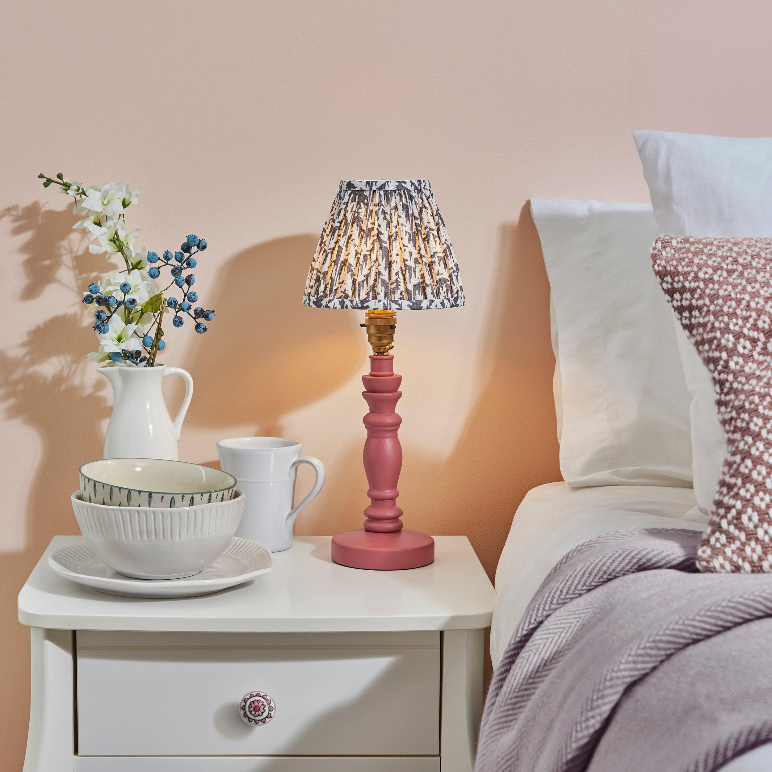 Bibury Pink Table Lamp & Leaf 16cm Pearl Grey Shade