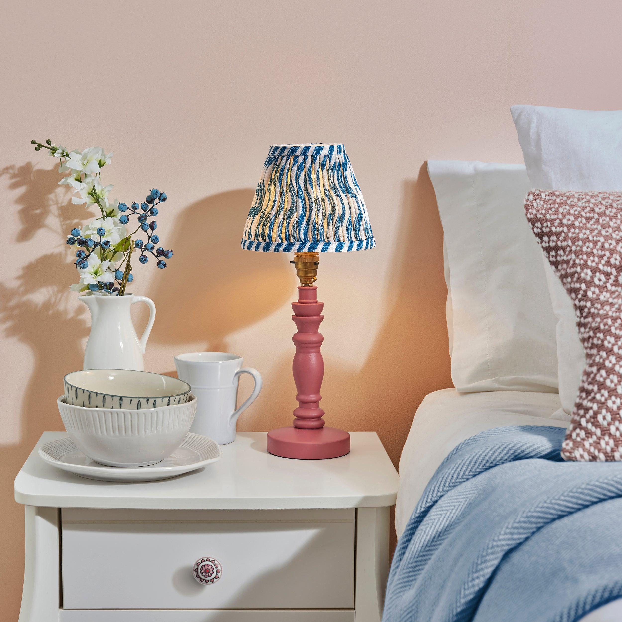 Bibury Pink Table Lamp & Ripple 16cm Marlin Blue Shade