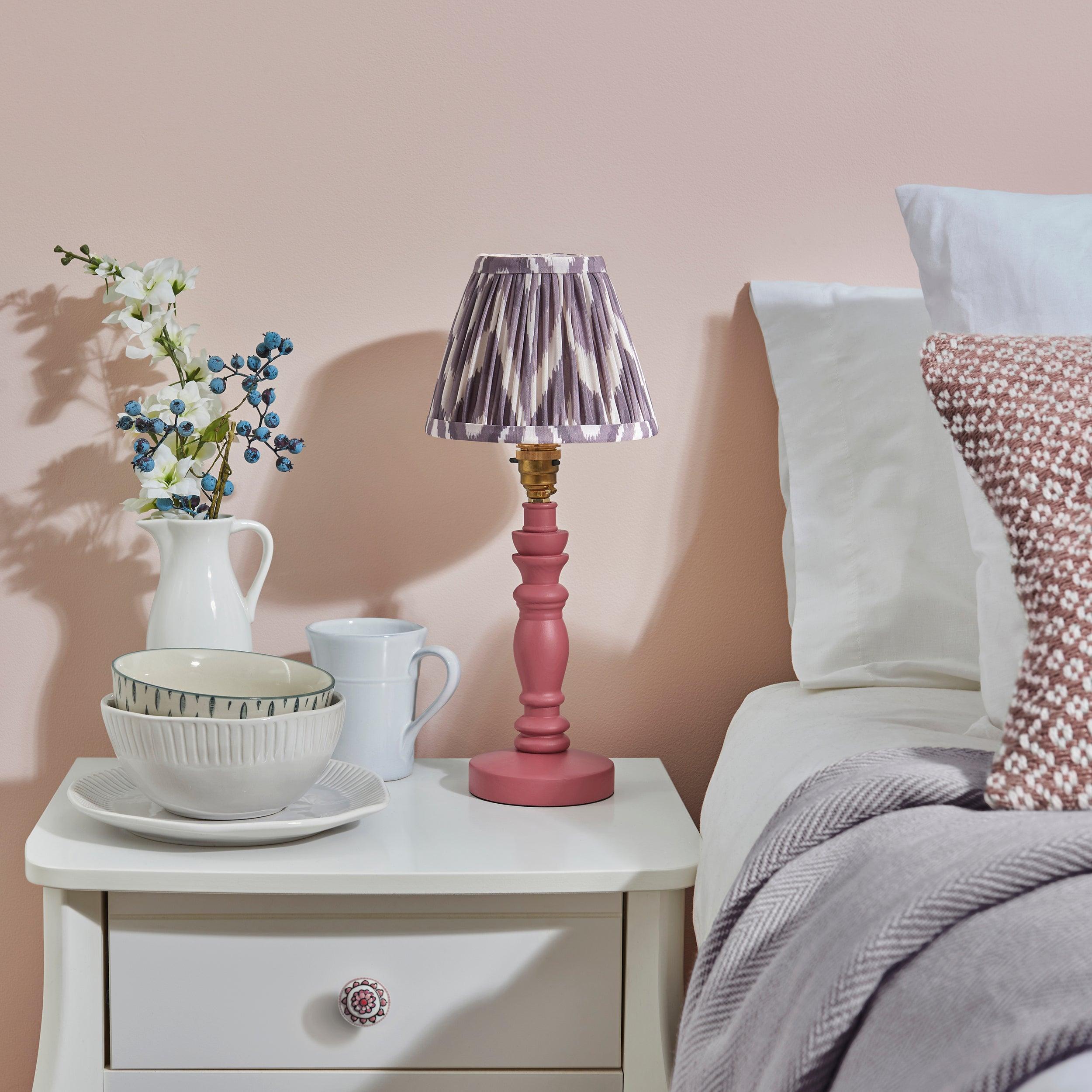 Bibury Pink Table Lamp & Zigzag 16cm Pearl Grey Shade